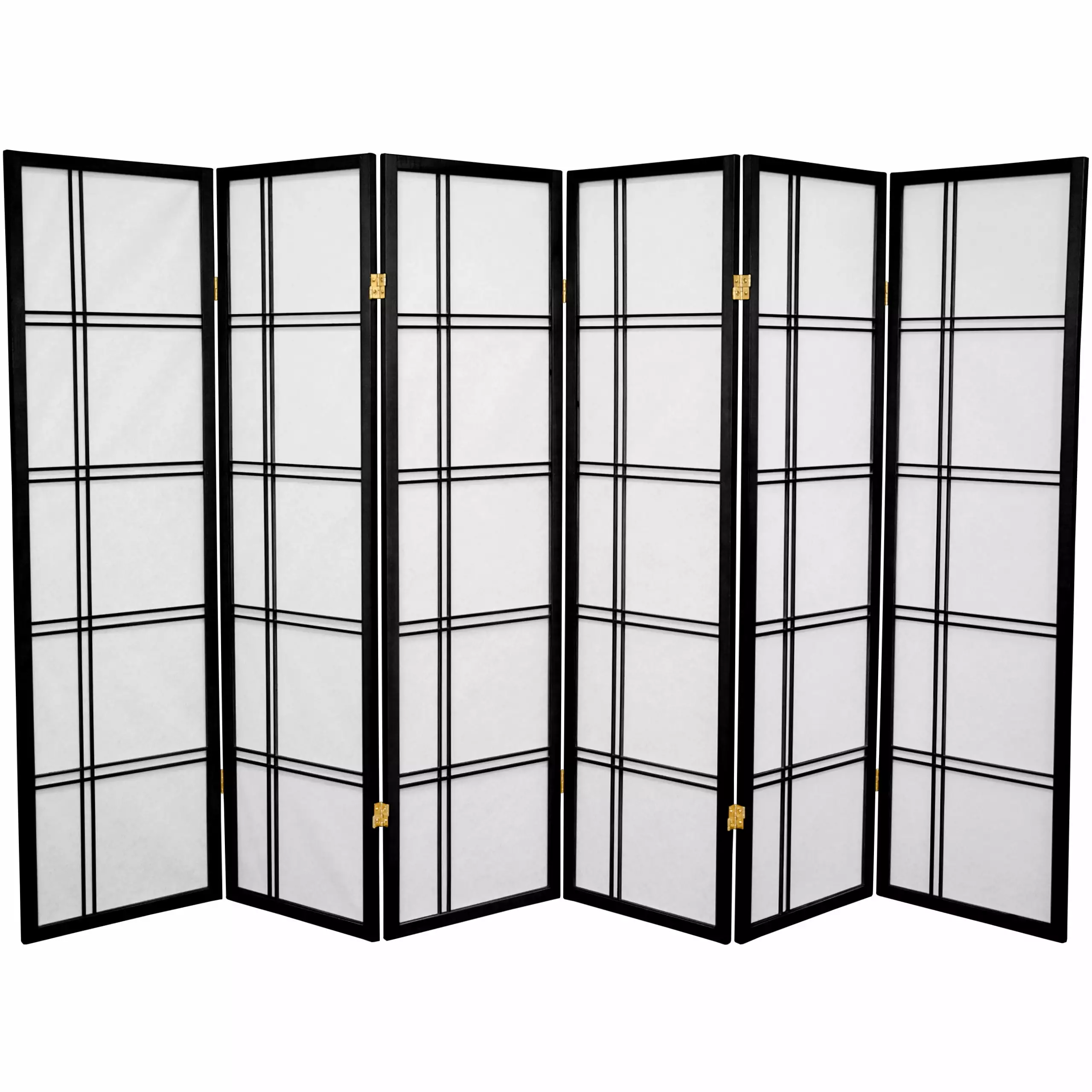 5 ft Tall Black Japanese Style Shoji Screen Double Cross Lattice 6 Panels Oriental Furniture