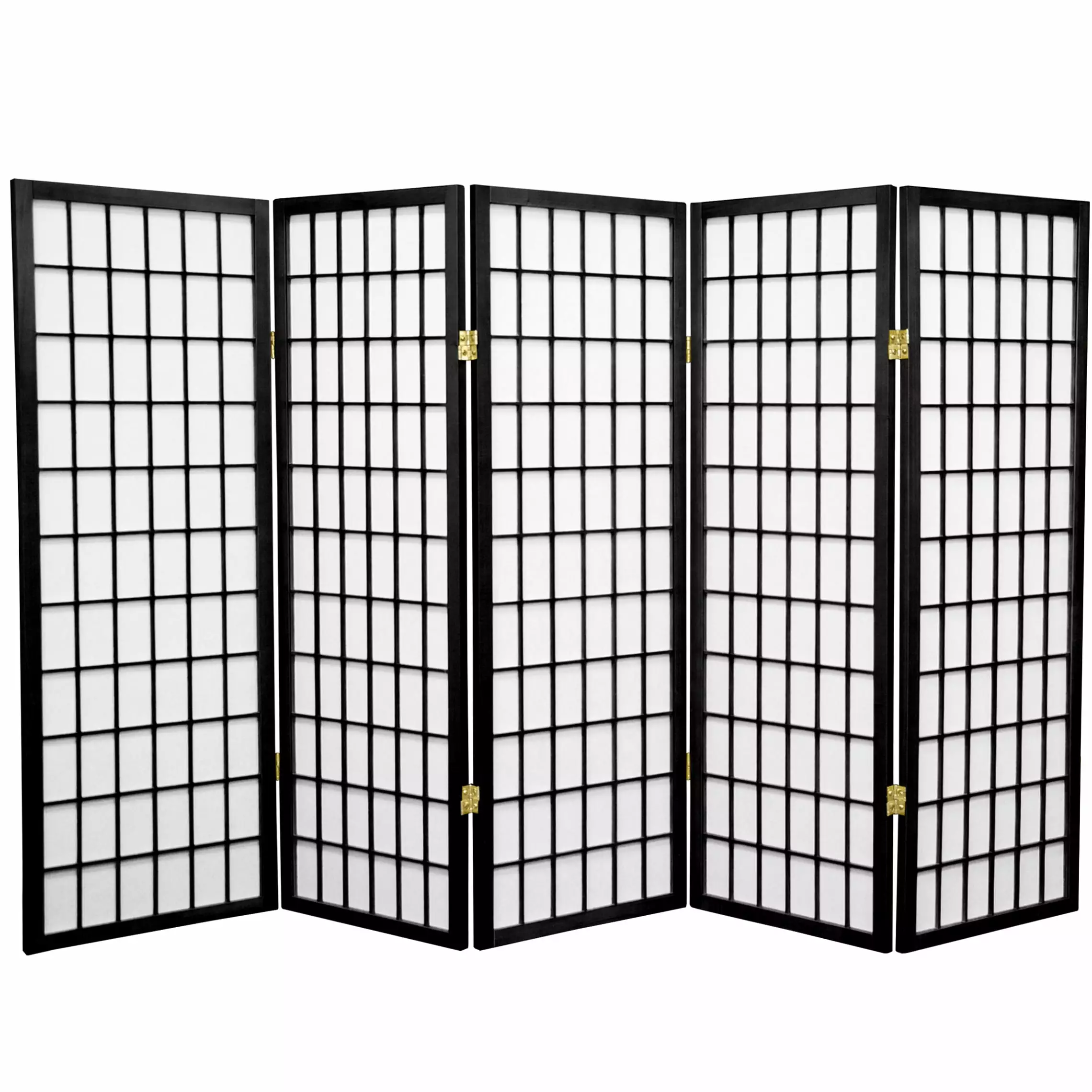 4 ft Tall Black Window Pane Shoji Screen Room Divider 5 Panels Oriental Furniture