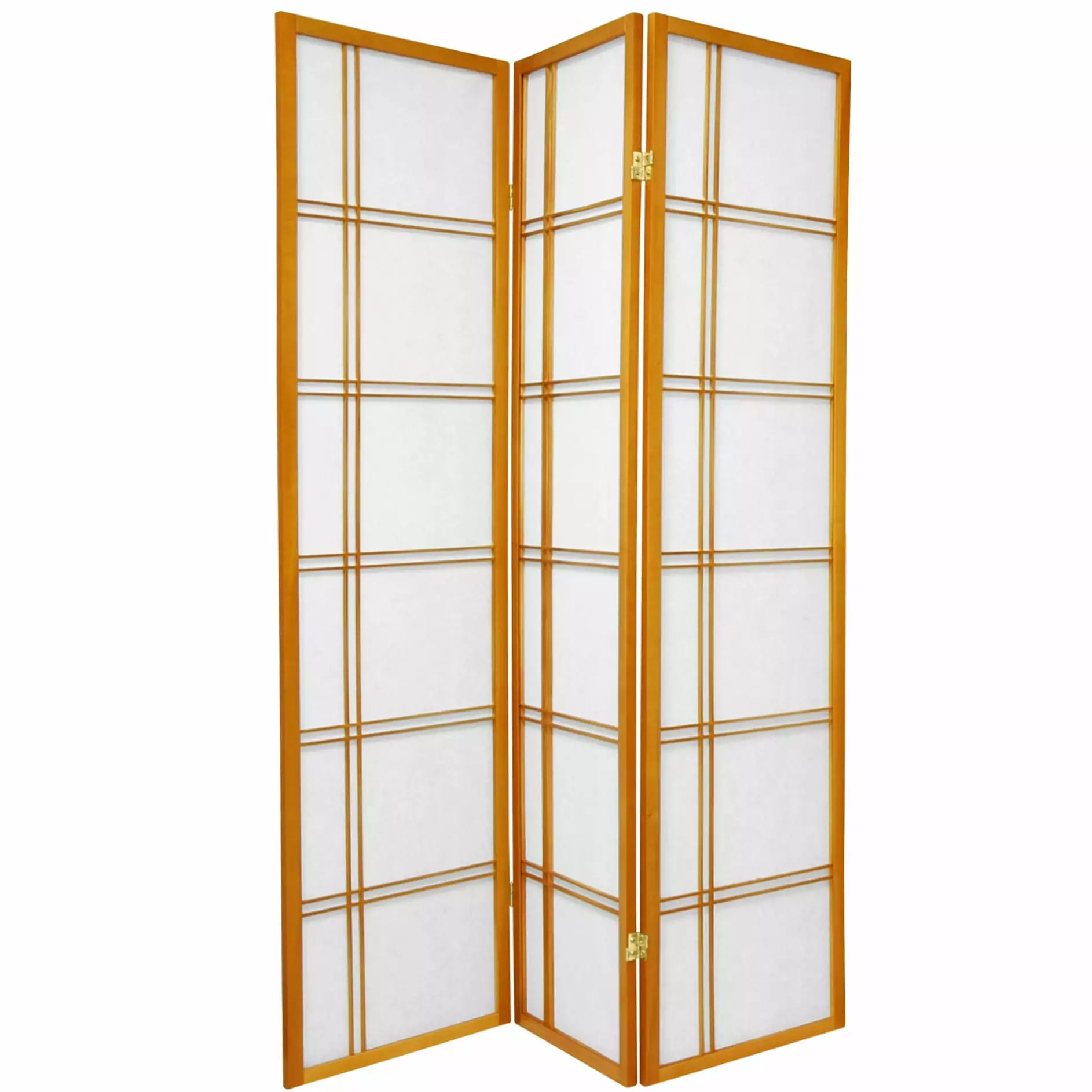 6 ft Tall Double Cross Shoji Screen Honey 3 Panels Room Divider Oriental Furniture