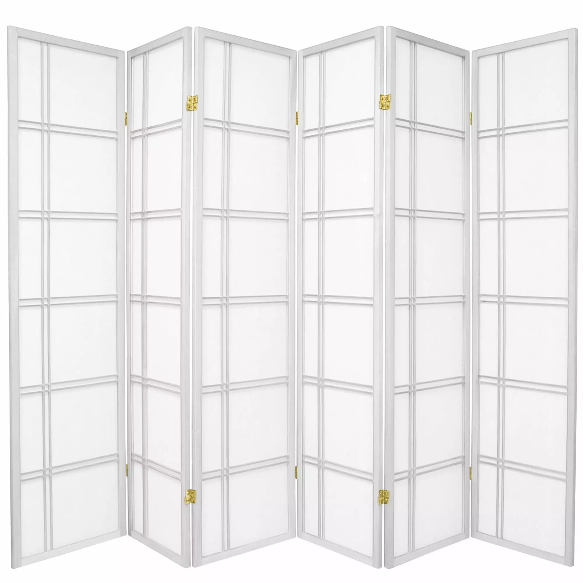6 ft. Tall Double Cross Shoji Screen - White - 6 Panels Japanese Style Room Divider Oriental Furniture