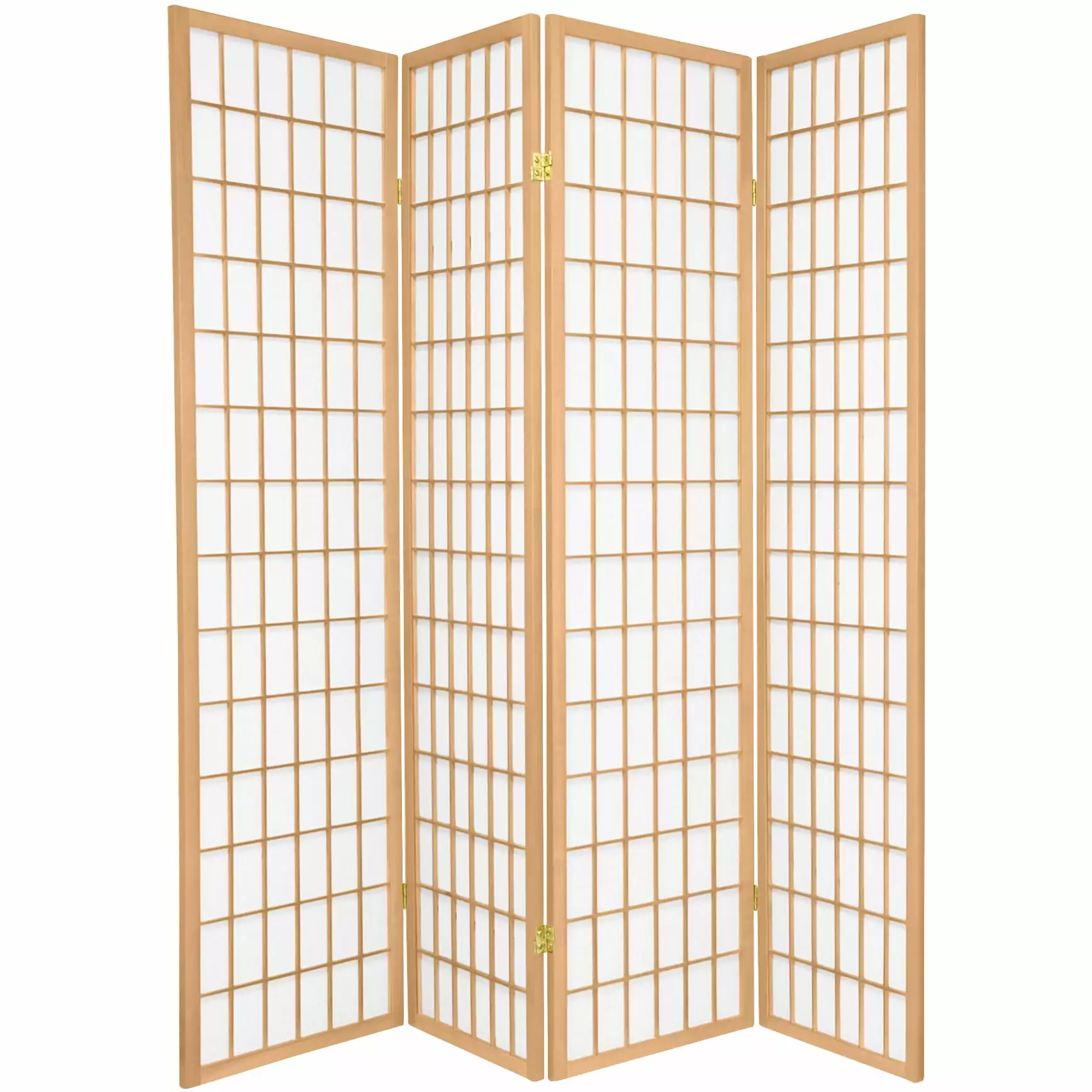 6 ft Tall Natural Window Pane Shoji Screen Room Divider - 4 Panel Japanese Style Oriental Furniture