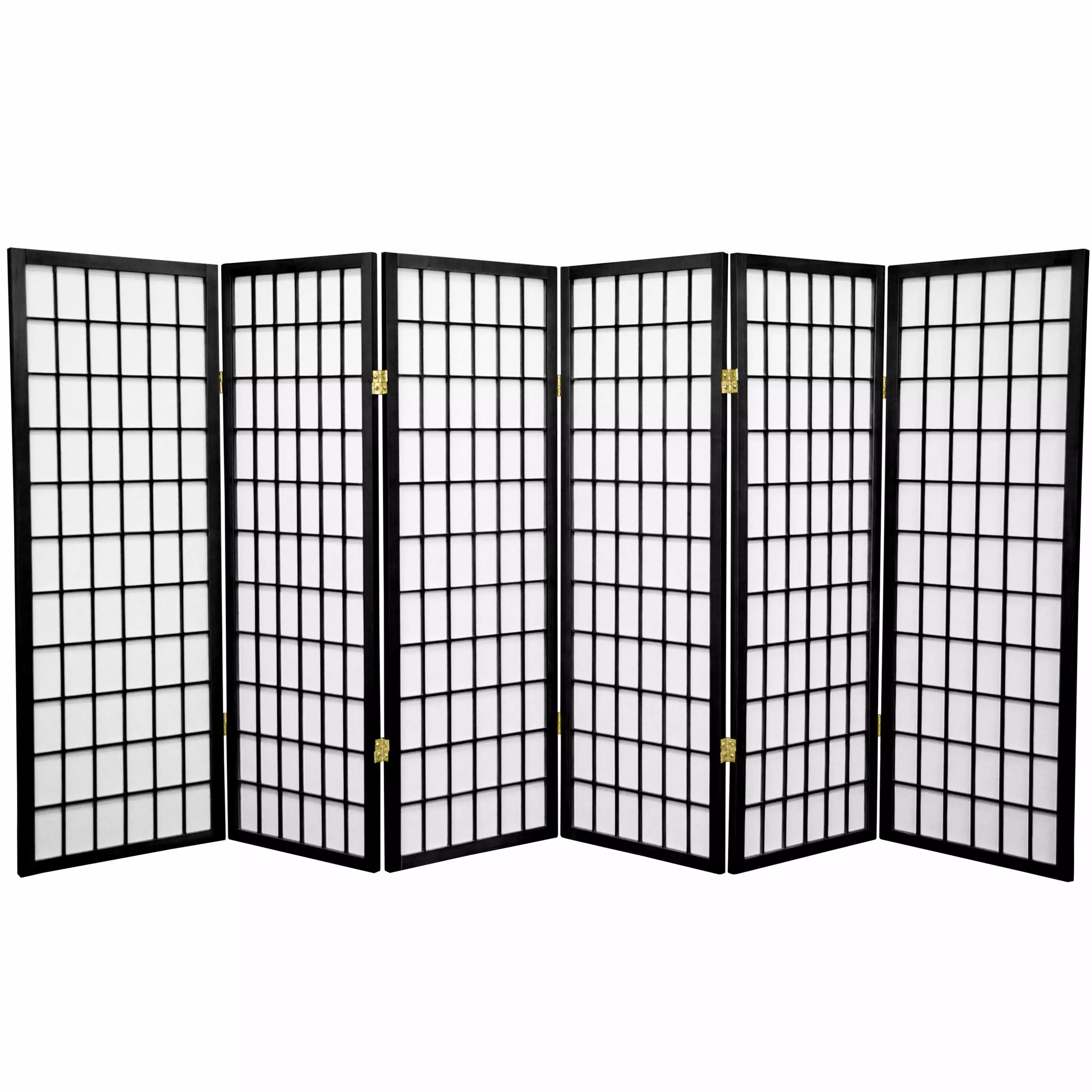 4 ft Tall Window Pane Shoji Screen Black 6 Panels Room Divider Oriental Furniture
