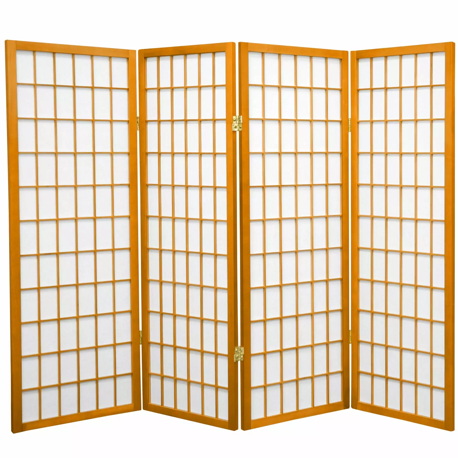 4 ft. Tall Window Pane Shoji Screen Honey Finish 4 Panels Room Divider Oriental Furniture