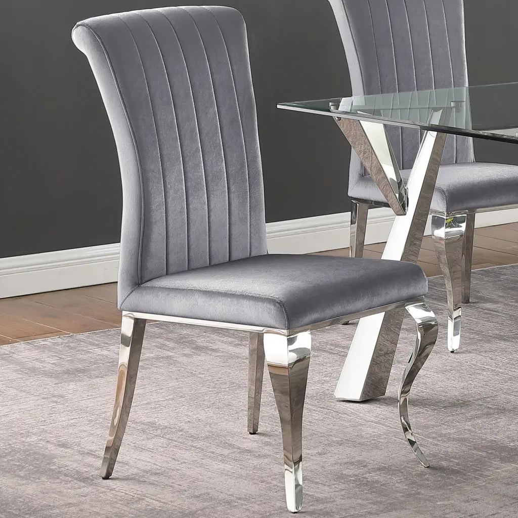 Betty Upholstered Side Chairs Grey and Chrome Set 4 Dining Chairs