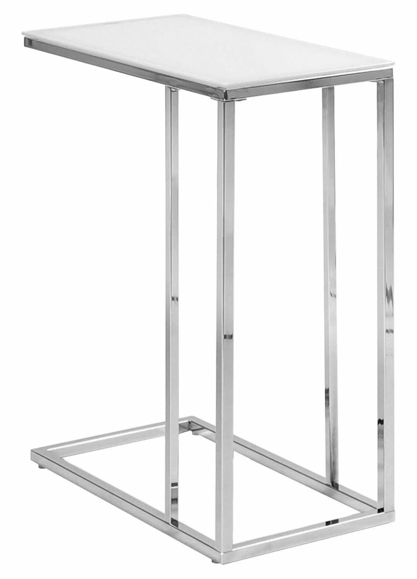 DaiZuY Glass Top Snack Table Chrome and White 10D x 18W x 24H Modern Home Furnishings