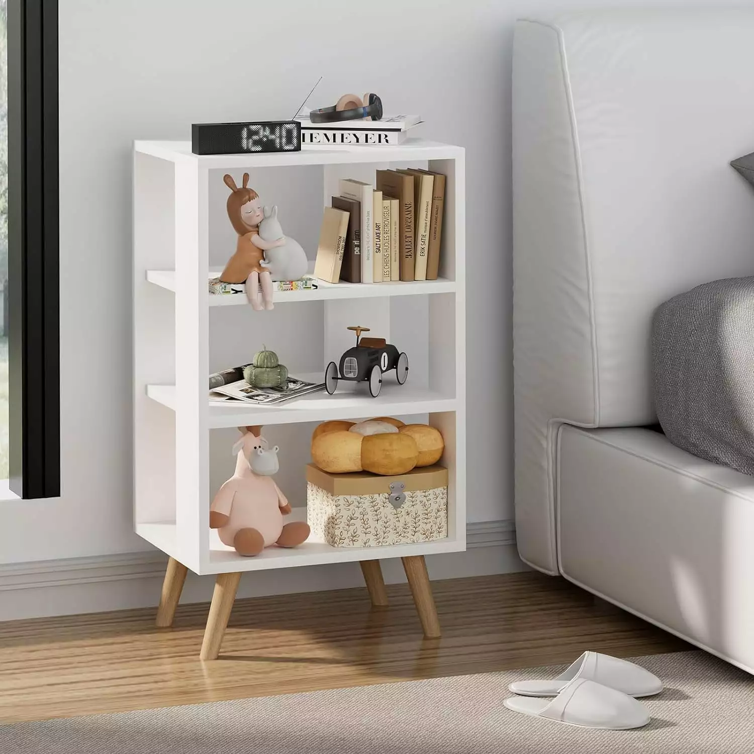 Dueatib End Table 3 Tiers White Modern Nightstand Open Storage Bedroom Living Room Office