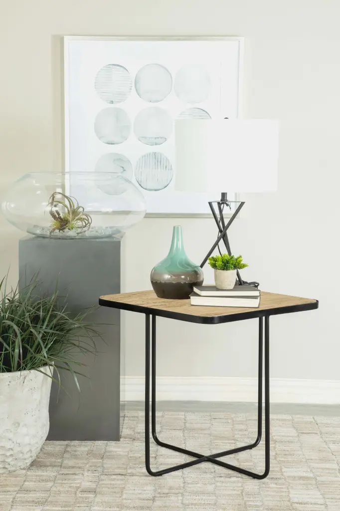 Elyna Square Accent Table Travertine and Black Modern Side Table