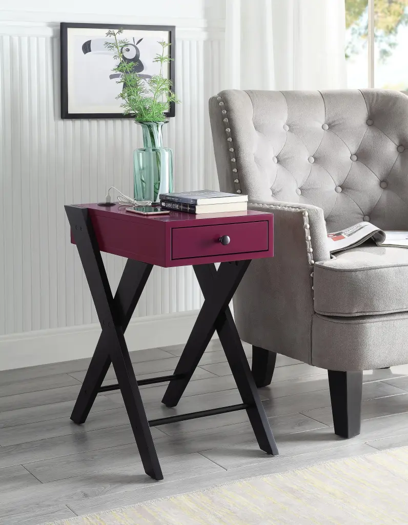 Fierce Burgundy & Black Side Table USB Charging Dock - Modern End Table