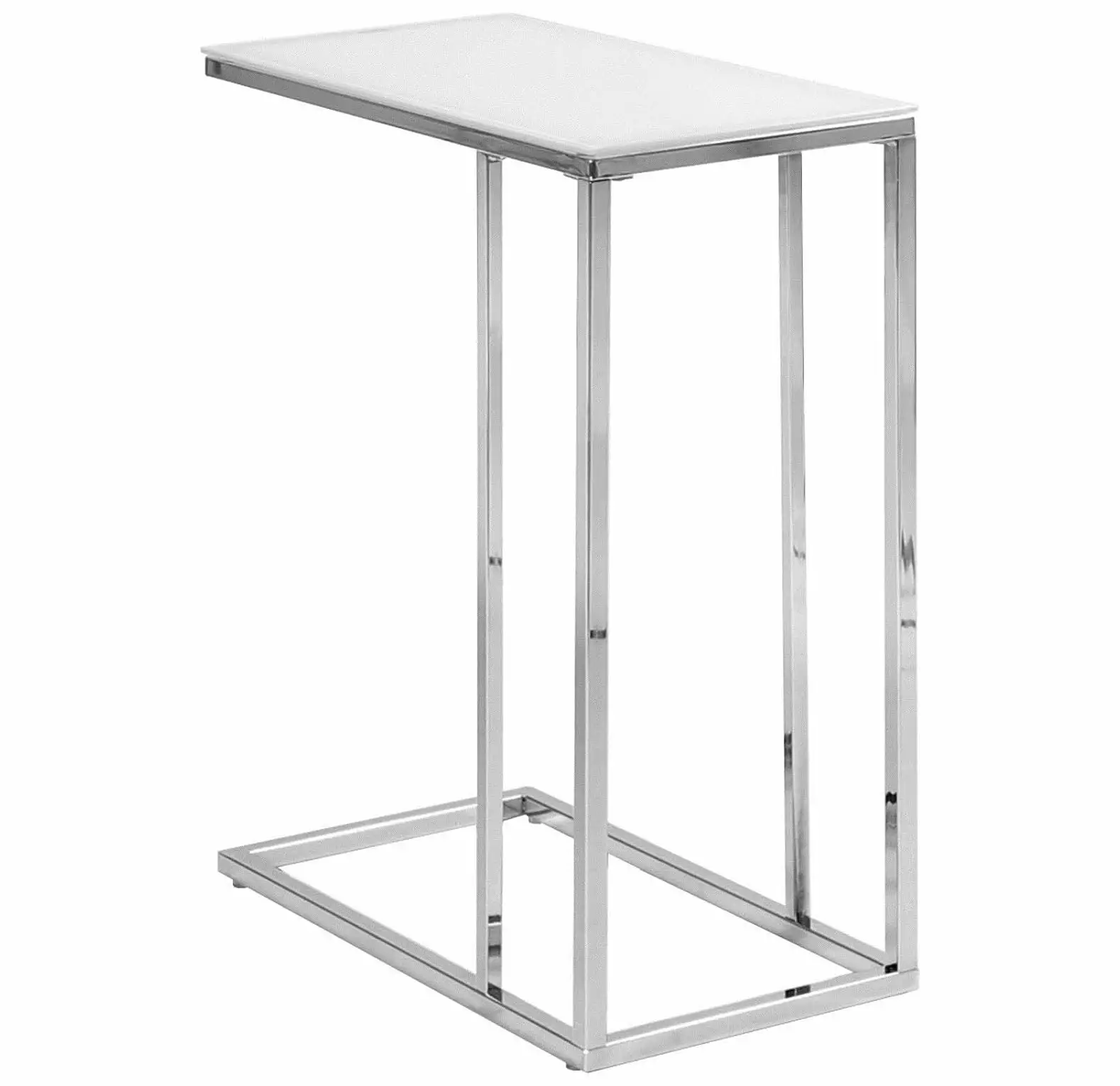 Glass Top Snack Table Chrome and White Modern Design Living Room Office