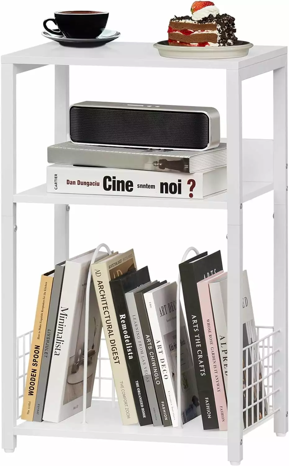 White 3-Tier Industrial Side Table Storage Shelf Modern Sofa Night Stand Small Spaces kk