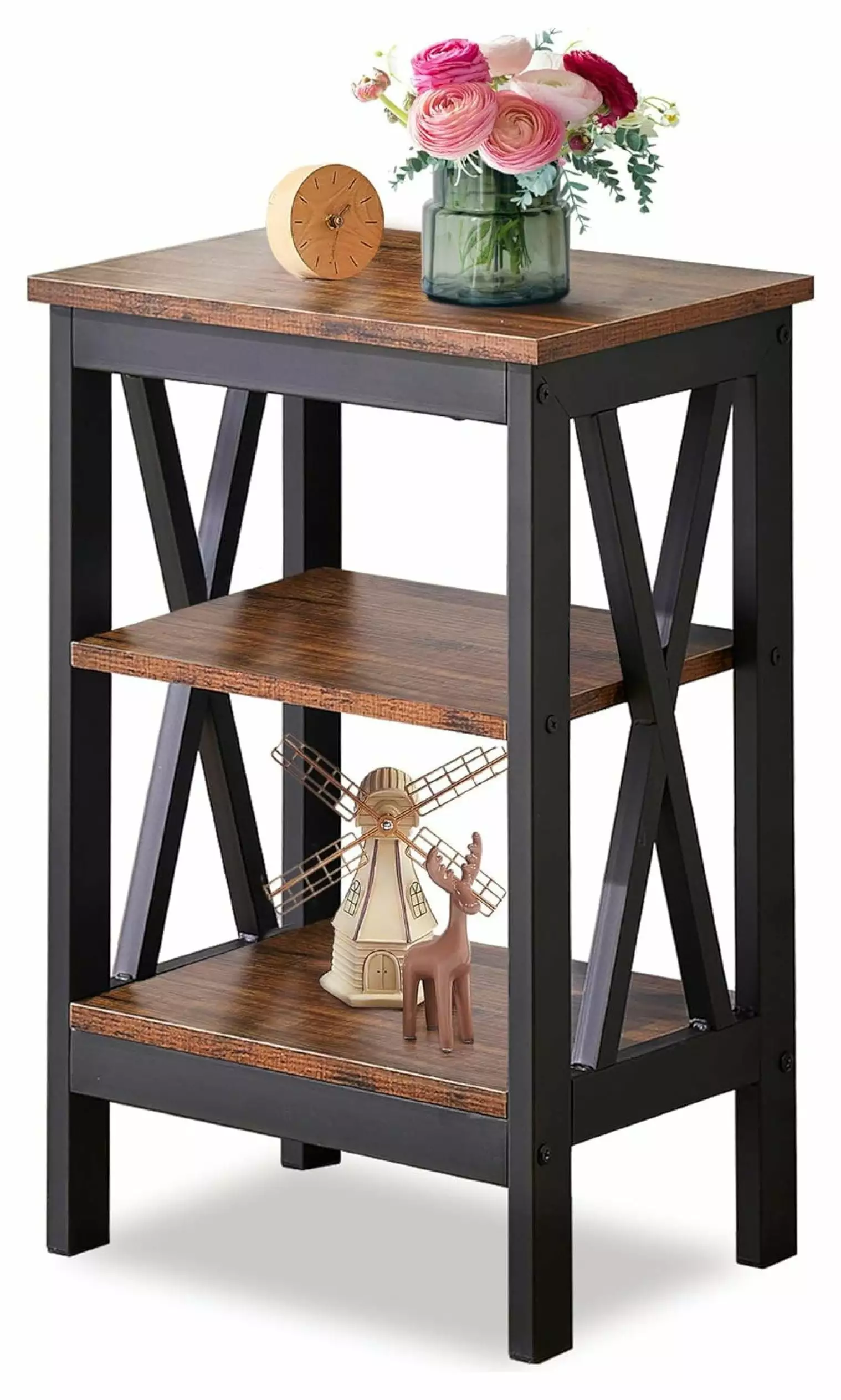 Li Shun Jin End Side Table Storage Shelf Nightstands Living Room Bedroom Furniture Brown