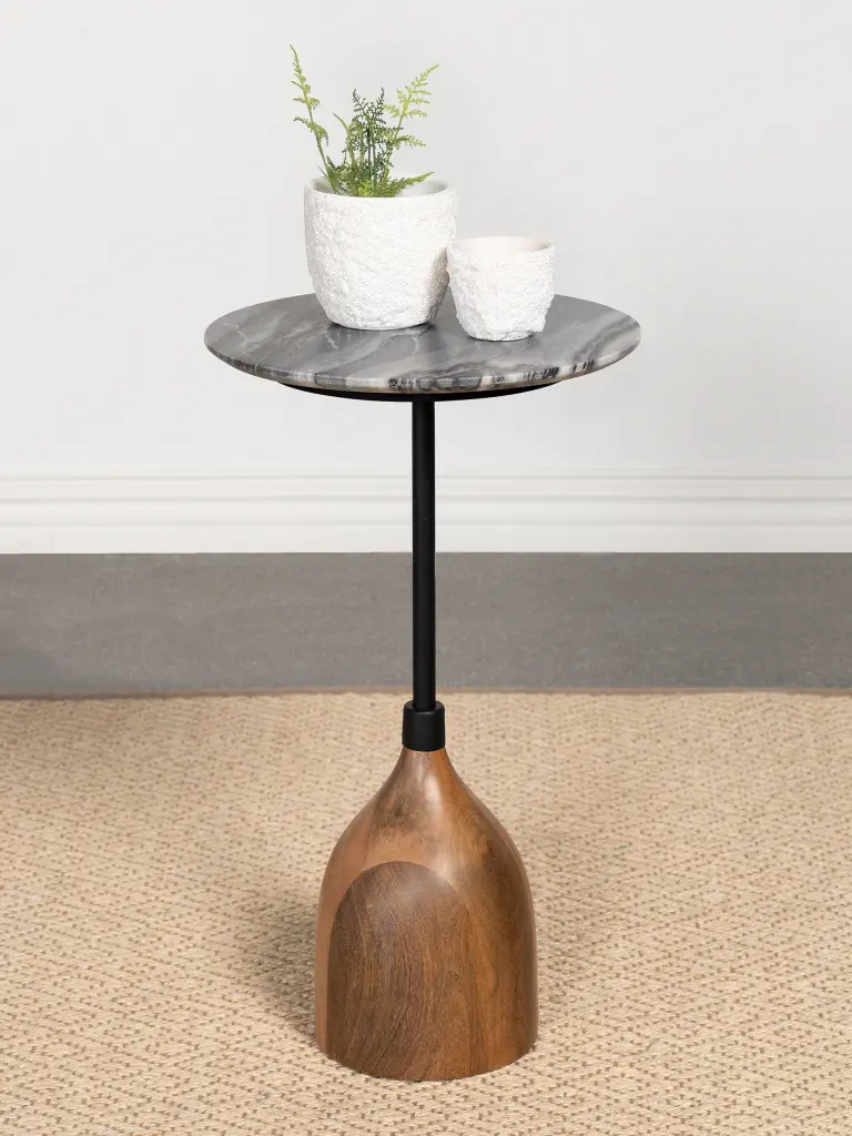 Ophelia Round Marble Top Side Table Black Modern Living Room