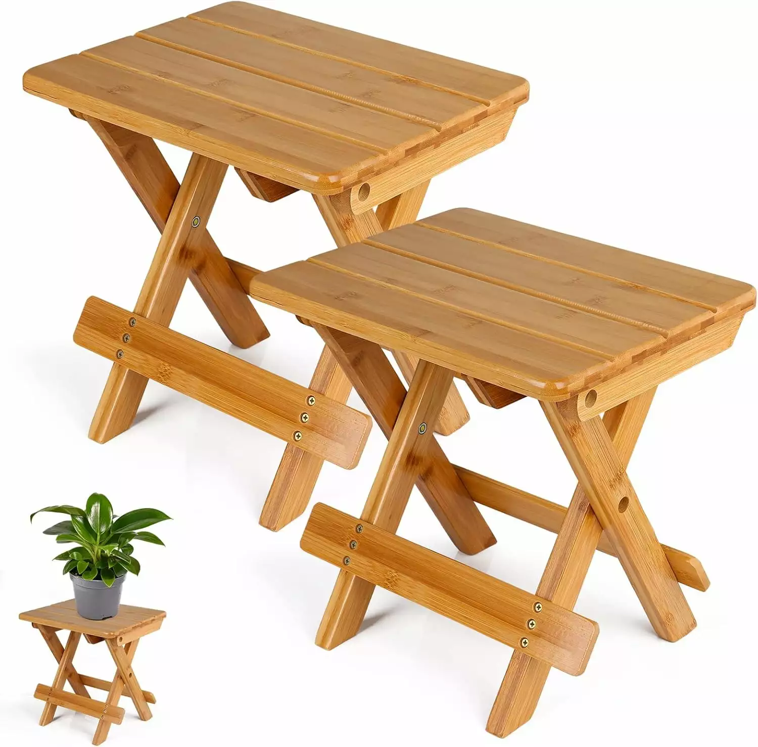 2 Pack Wooden Patio Side Table Square Foldable Plant Stand Portable Coffee End Table Outdoor Balcony Deck