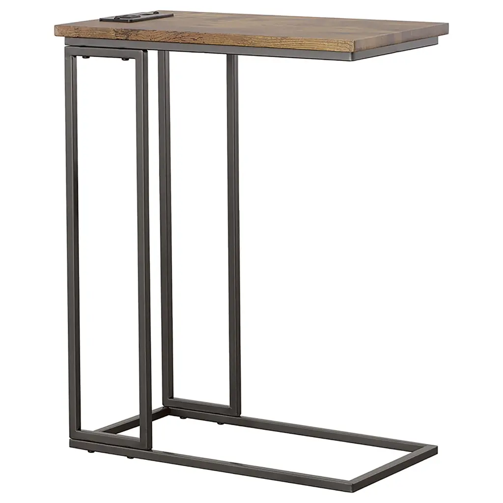 Rudy Snack Table Power Outlet Gunmetal and Antique Brown