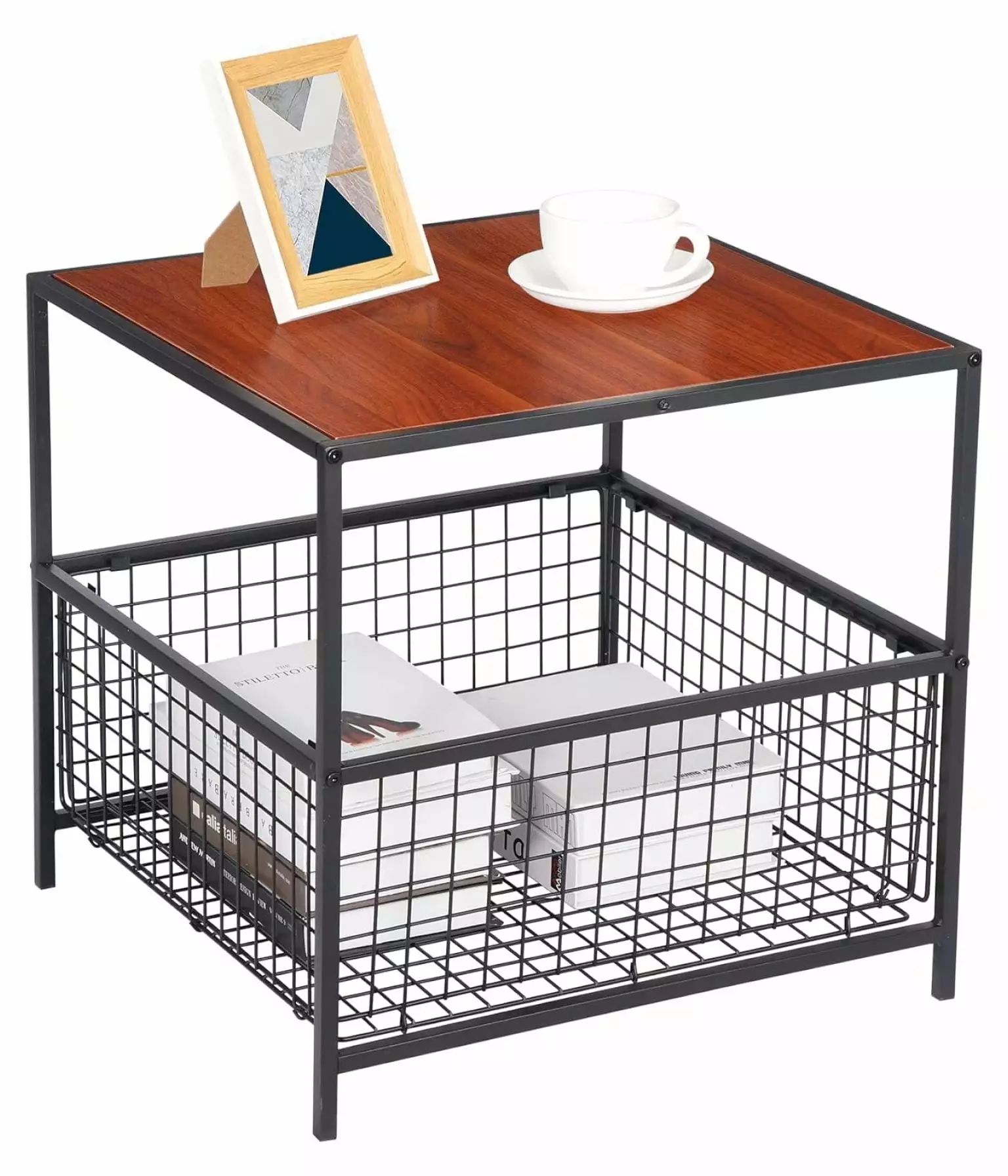 Saney 20 Inch Side Table Wire Storage Bin Mini Fridge Stand Coffee Table Nightstand