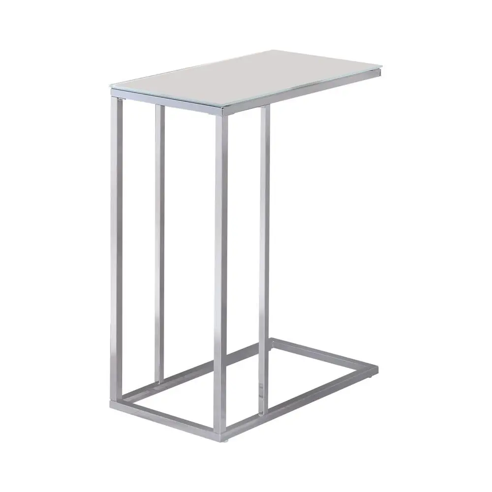 Stella Glass Top Accent Table Chrome and White Modern Side Table