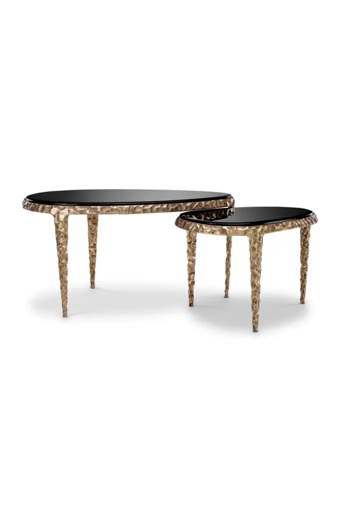 Textured Brass Nesting Side Tables Set 2 Eichholtz Livana Modern Decor