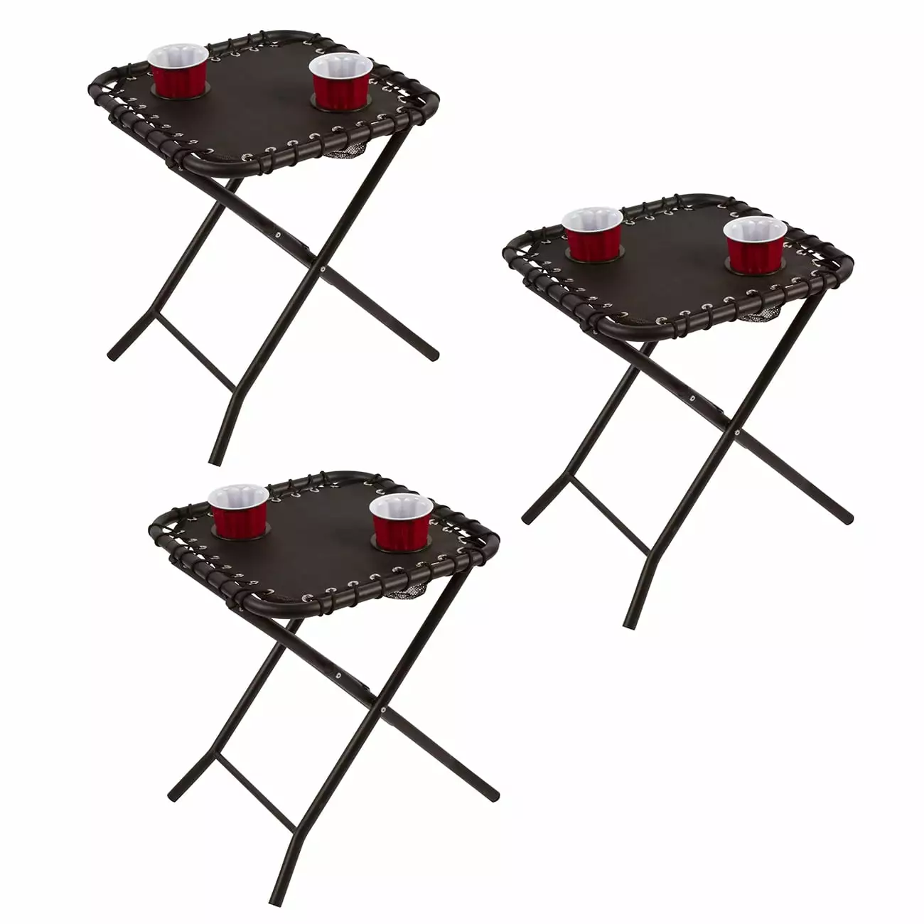 Trademark Innovations 17.5 Folding Textilene Side Table Mesh Drink Holders Set 3