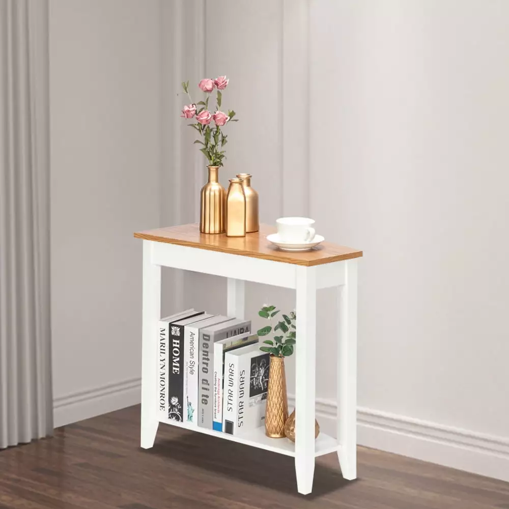 2-Tier Side Table Irregular Solid Wood Tall End Table Storage Shelves Nightstand Triple Tree