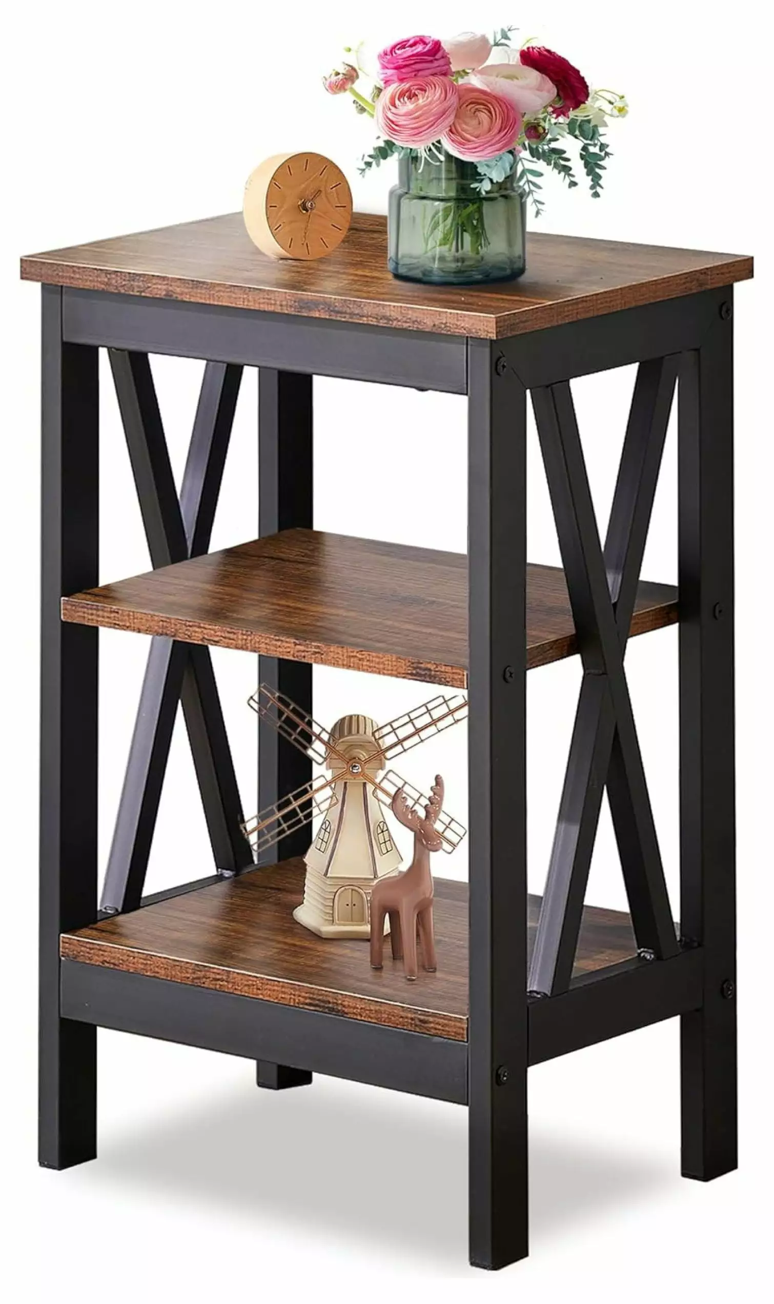 YuraZH End Side Table Storage Shelf Nightstands Living Room Bedroom Furniture Brown
