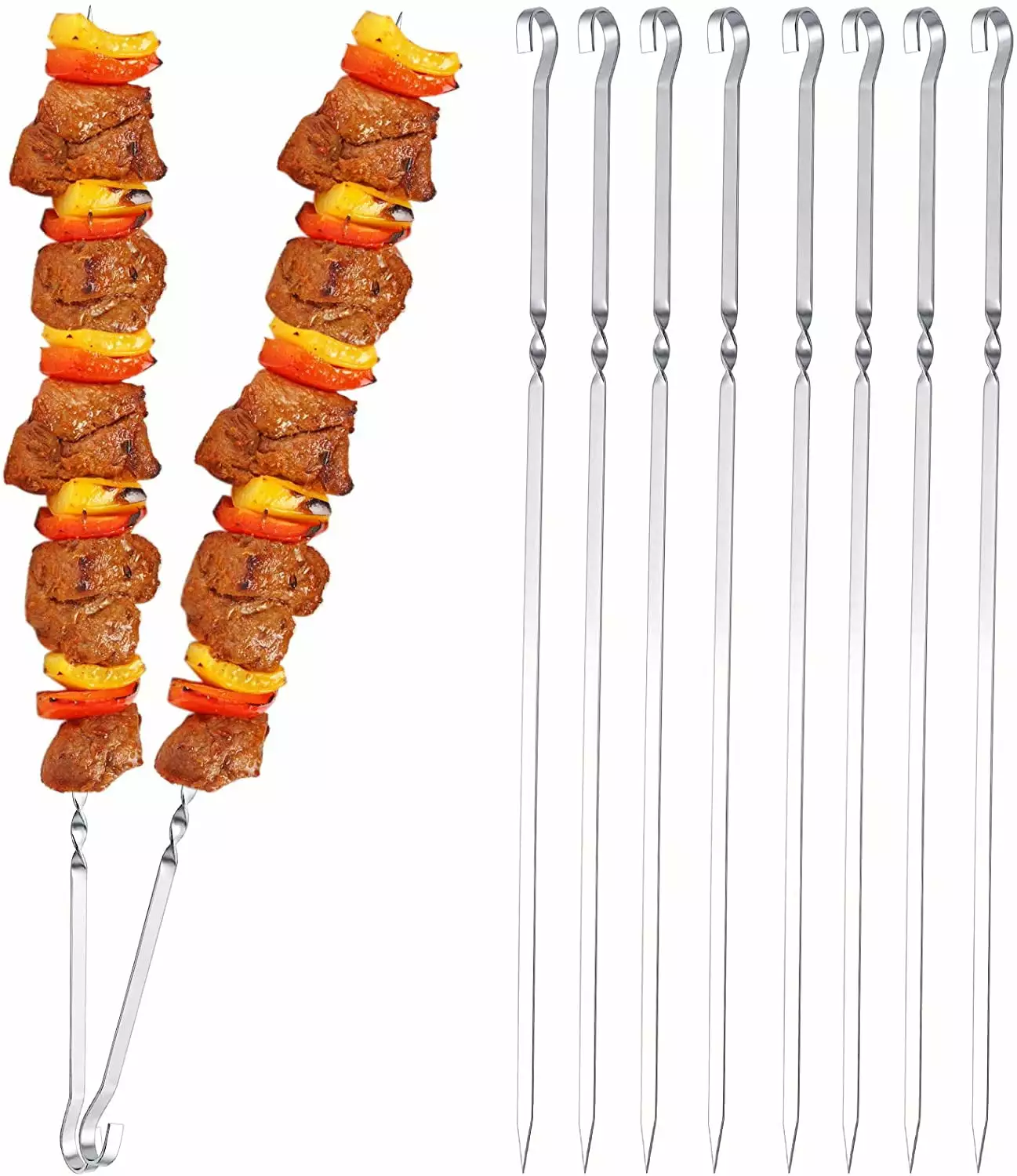 Heldig Grill Kabob Skewers Stainless Steel Long Skewers Kebab Skewers Campfire or Grill Bowl