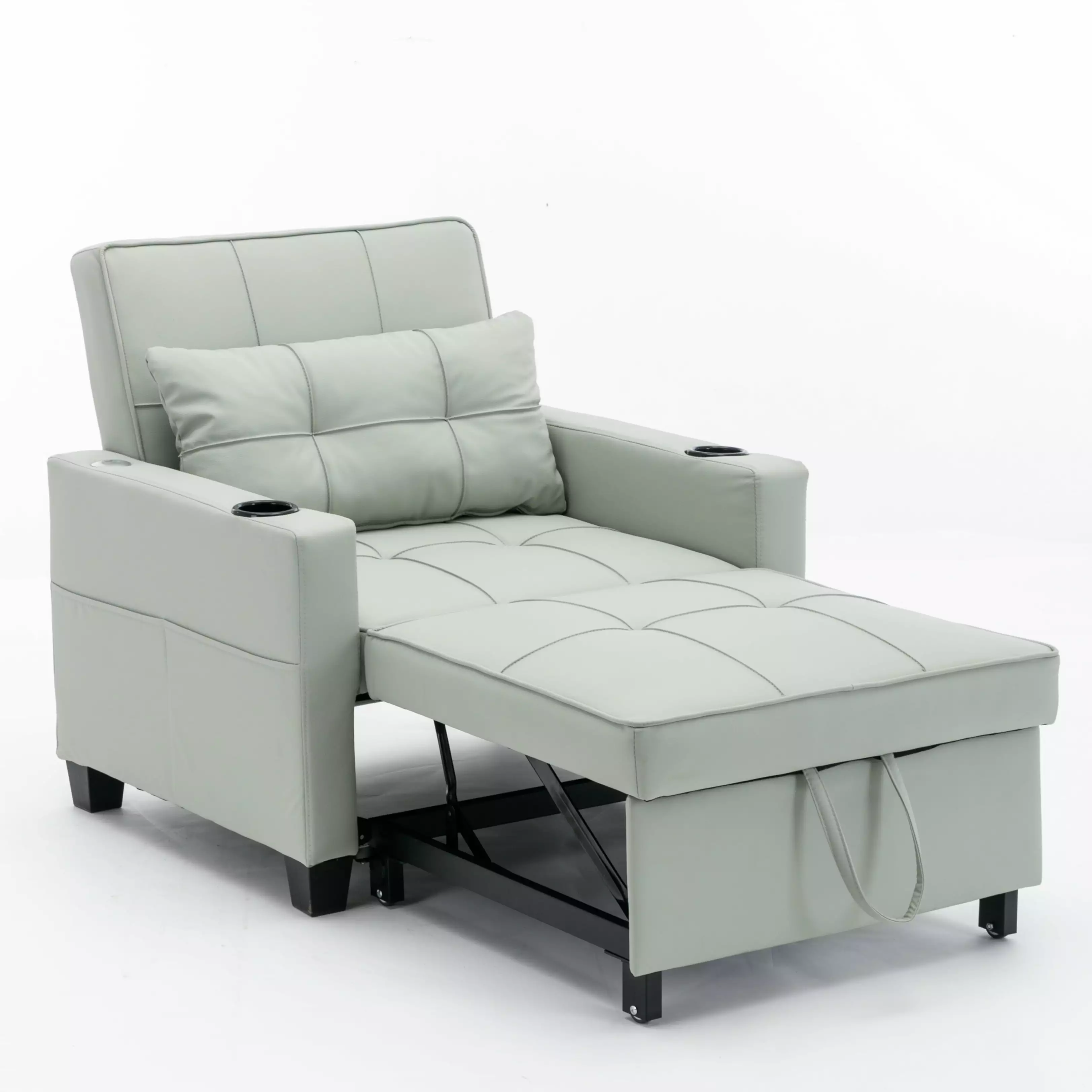 CoSoTower Futon Chair Bed Convertible 3--1 Pull Out Sleeper USB Ports - Green Leather