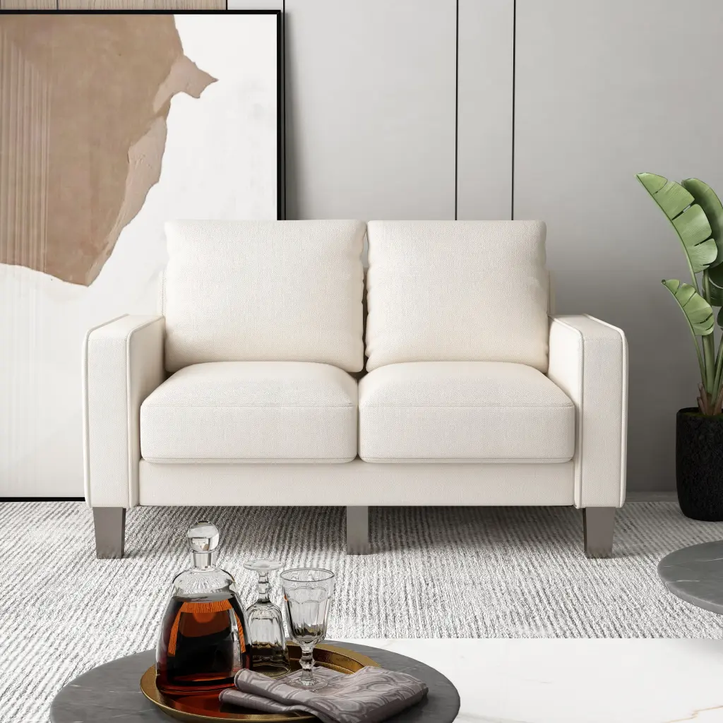 Zechuan Modern Fabric Loveseat Sofa Mid Century 2-Seat Sleeper Sofa Couch Beige