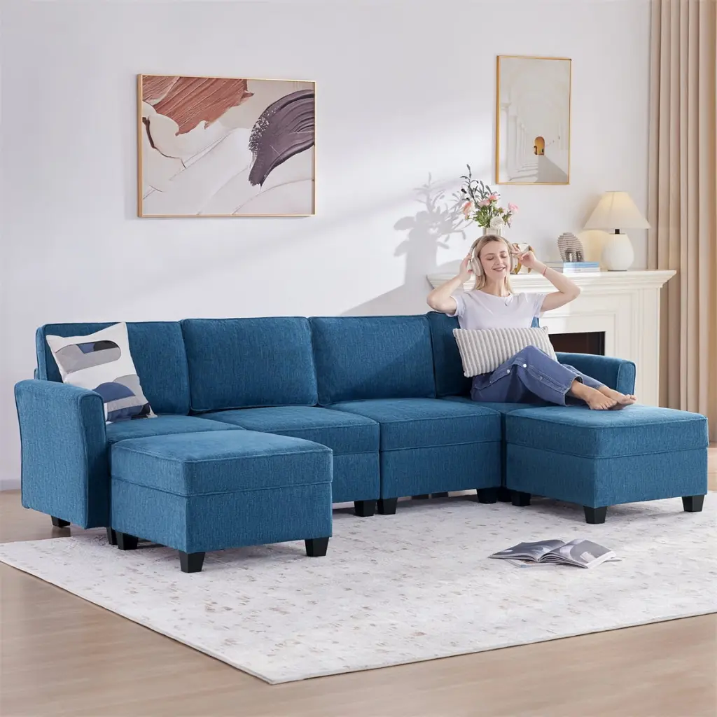 Modular Sectional Sofa Storage Ottoman U-Shaped Sleeper Sofa Bed Living Room HOMIQUEEN
