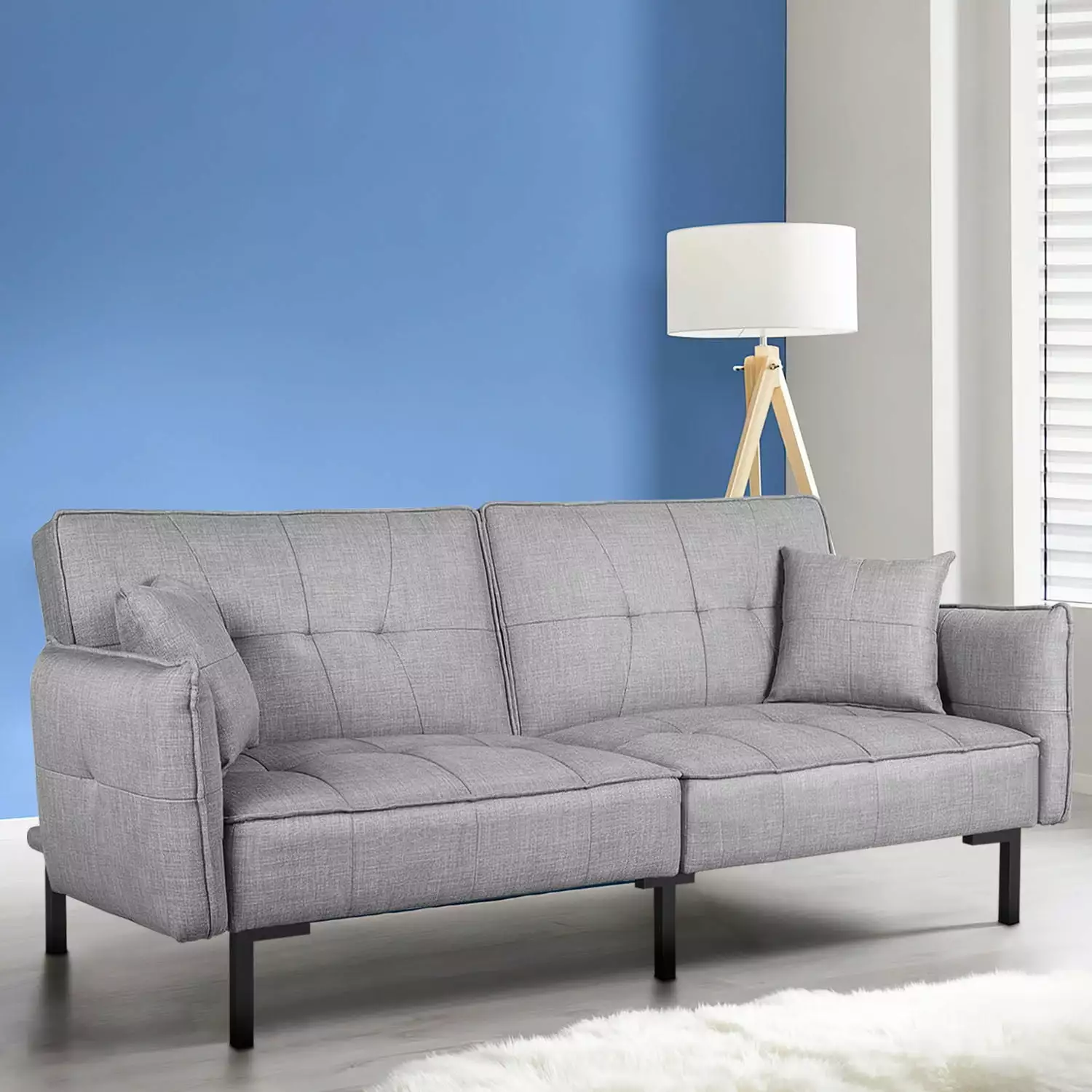 FDW 78 Futon Convertible Memory Foam Sofa Living Room Gray Futons