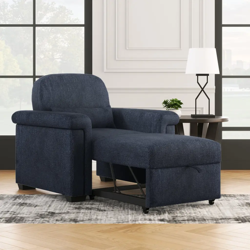 Homiyad 3--1 Convertible Sleeper Chair Sofa Bed Dark Blue - Adjustable Backrest Small Spaces