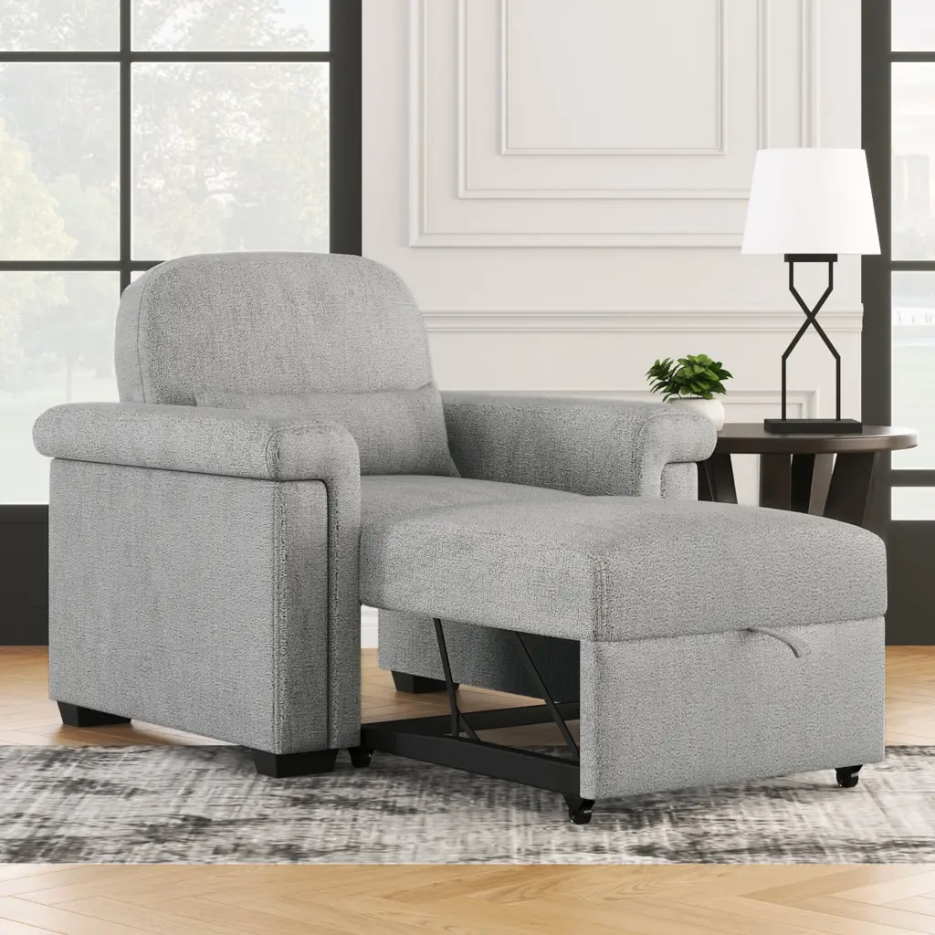 Homiyad 3--1 Convertible Sleeper Chair Sofa Bed Gray - Adjustable Backrest Small Spaces
