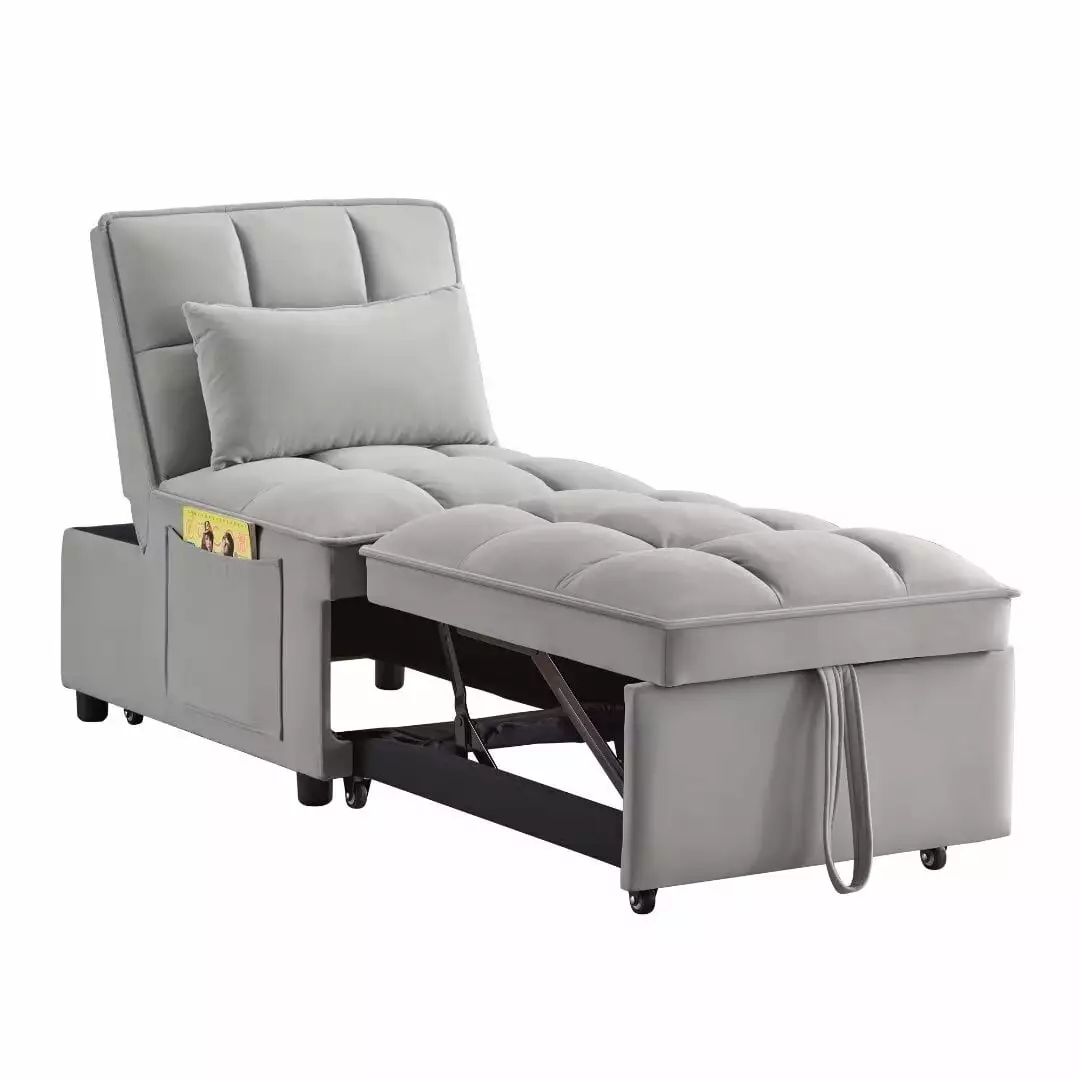 4--1 Multi-Function Gray Sofa Bed Storage Pockets and Adjustable Backrest Chaise KAIREEY