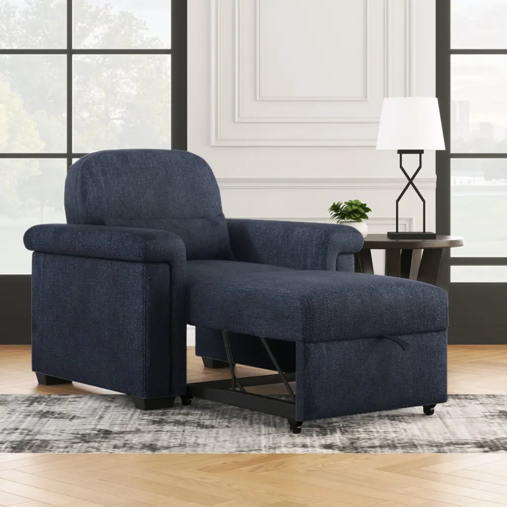 Miekor 3--1 Convertible Sleeper Chair Sofa Bed Dark Blue - Adjustable Backrest Small Spaces