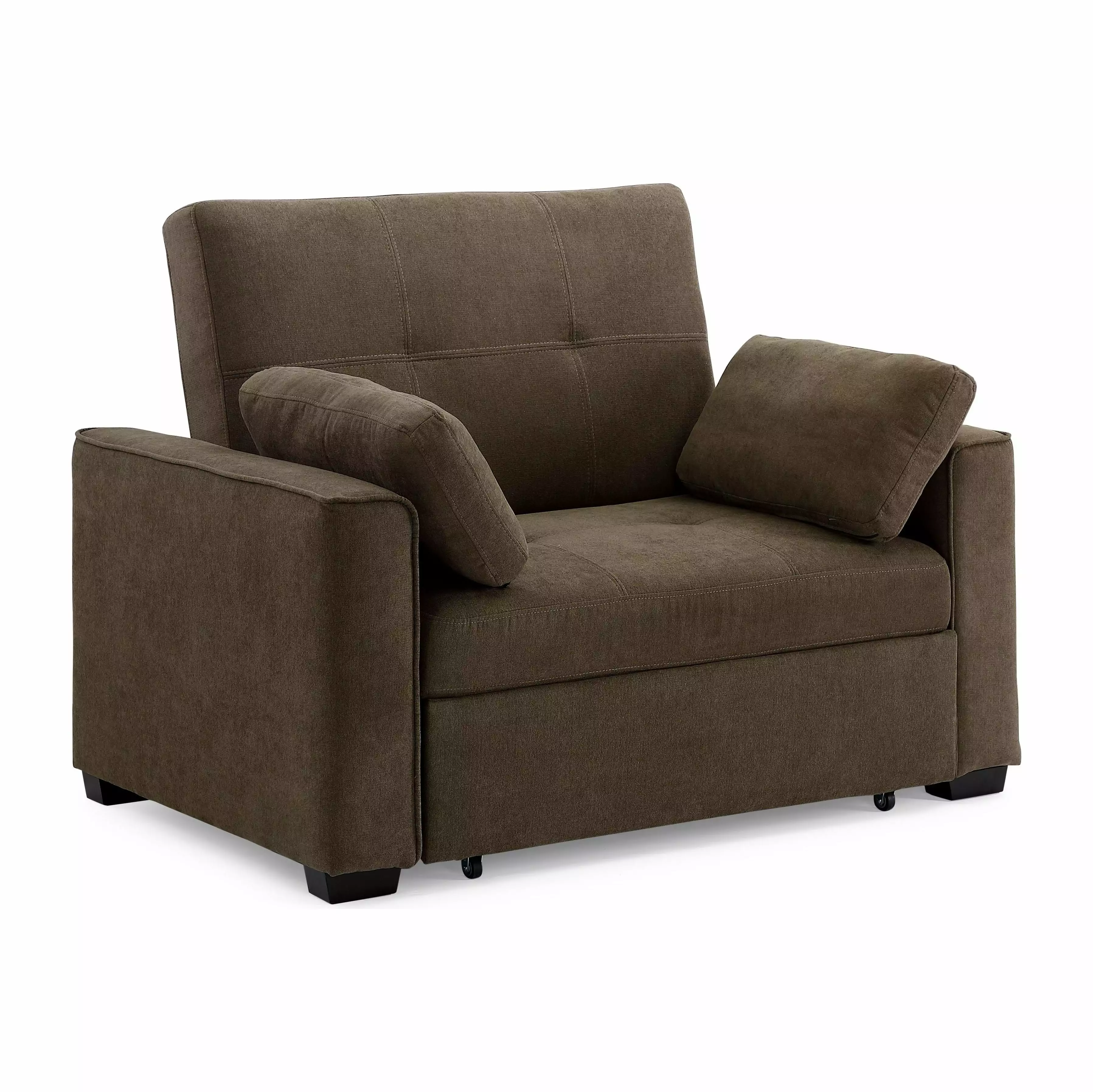 Nantucket Pull-Out Chenille Sleeper Sofa Accent Pillows - Twin Size Cappuccino Convertible Sofa Bed Night & Day Furniture