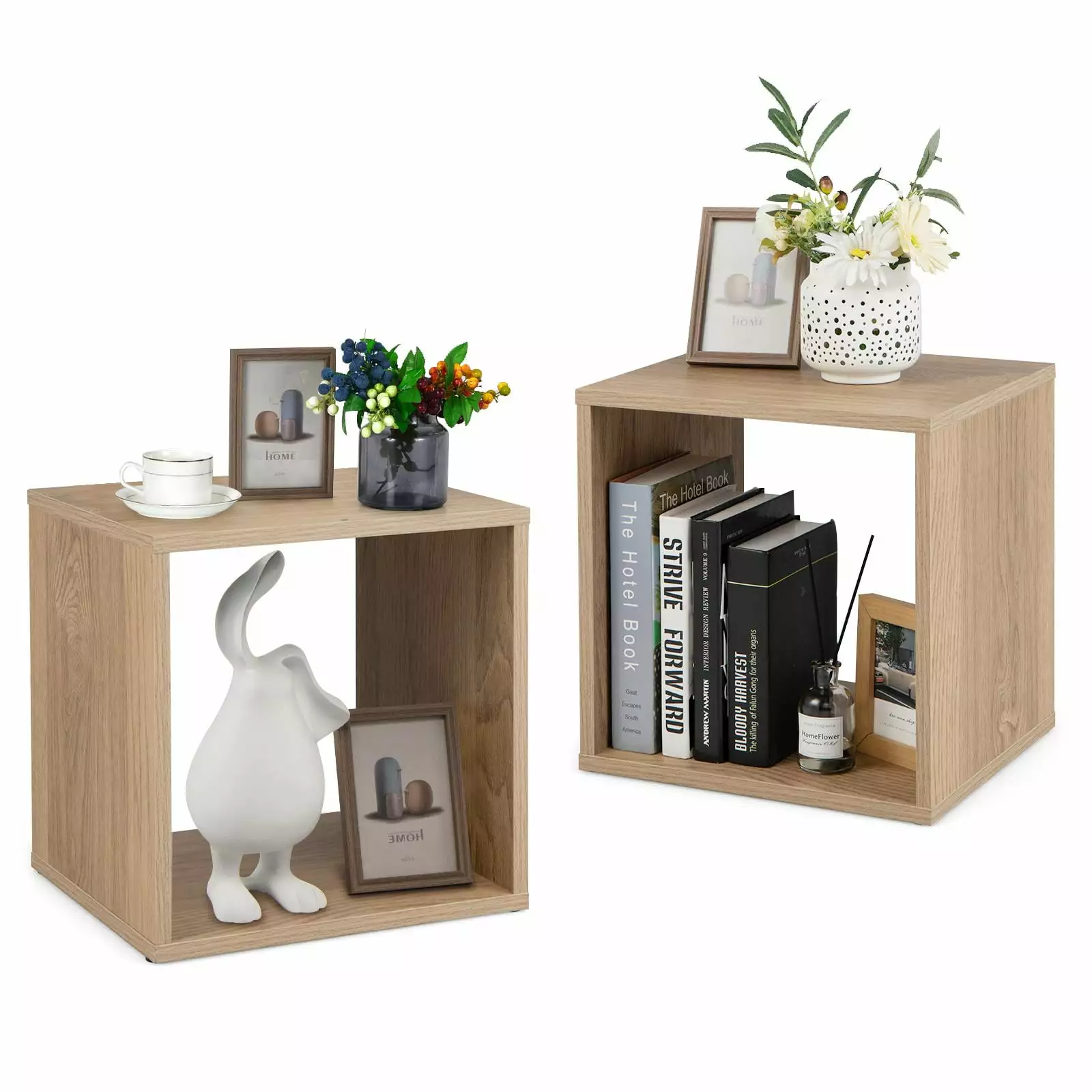 Giantex 2 Cube Bookshelf Organizer Wood Record Player Stand Home
