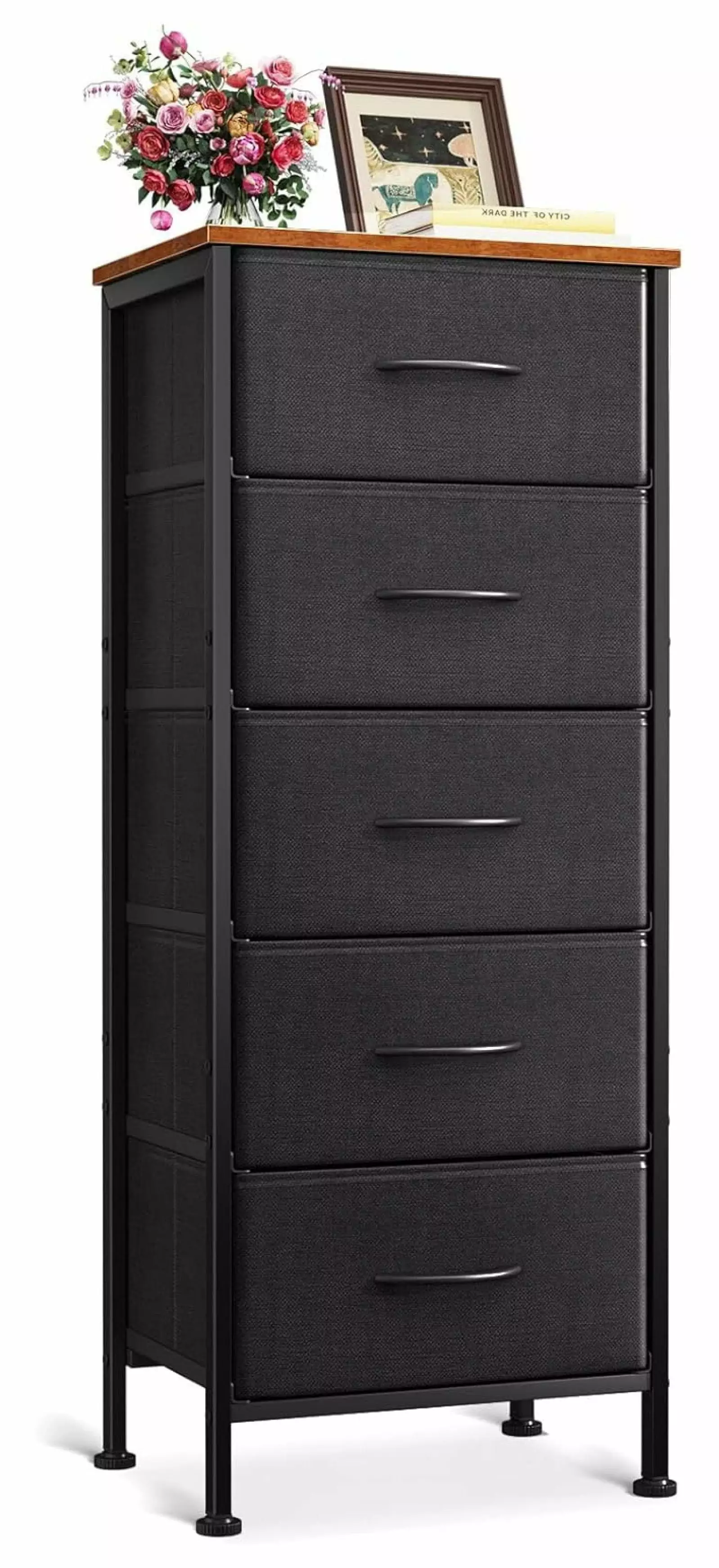 ZHAOTONG Dresser Bedroom 5 Storage Drawers 40 Small Dresser Chest Drawers Fabric Dresser Sturdy Steel Frame Black and Vintage