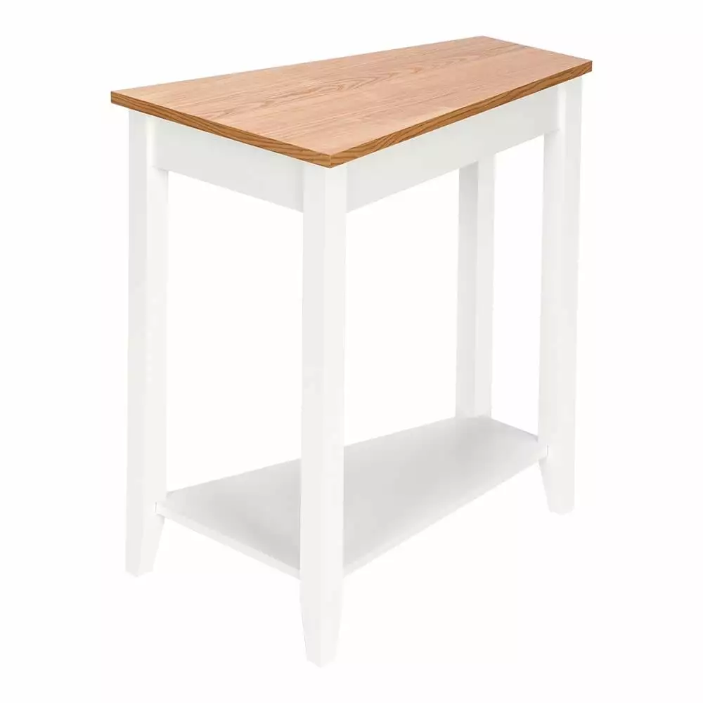 SalonMore 2-Tier Side Table Storage Shelf Narrow Nightstand Light Walnut White Small Spaces