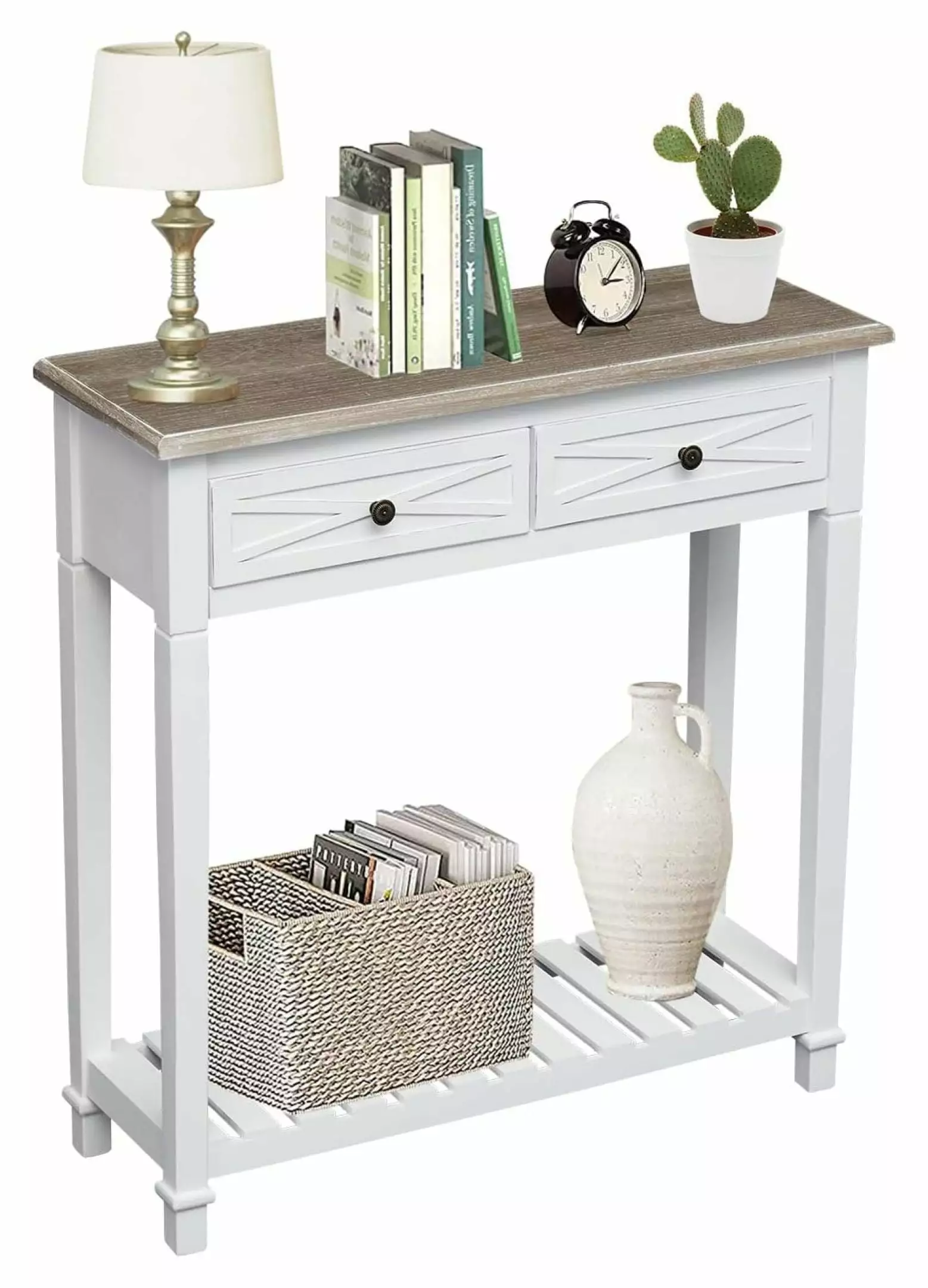 LeCeleBee White Console Table 2 Drawers Narrow Small Entryway Storage Shelf Console