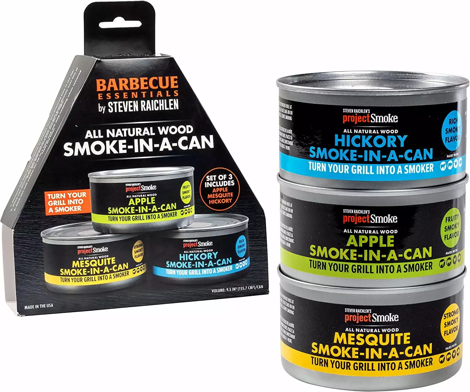 Steven Raichlen's Planet Barbecue Smoke Can 3 Pack Apple Mesquite Hickory Camerons