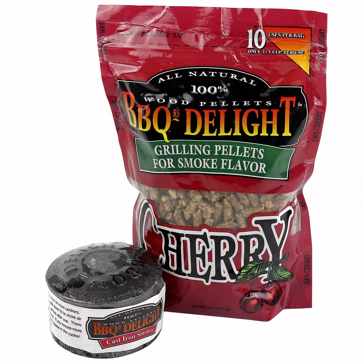 BBQr's Delight Cast Iron Smoker Pot Wood Pellet Smoke BBQ 1lb Cherry Wood Pellets