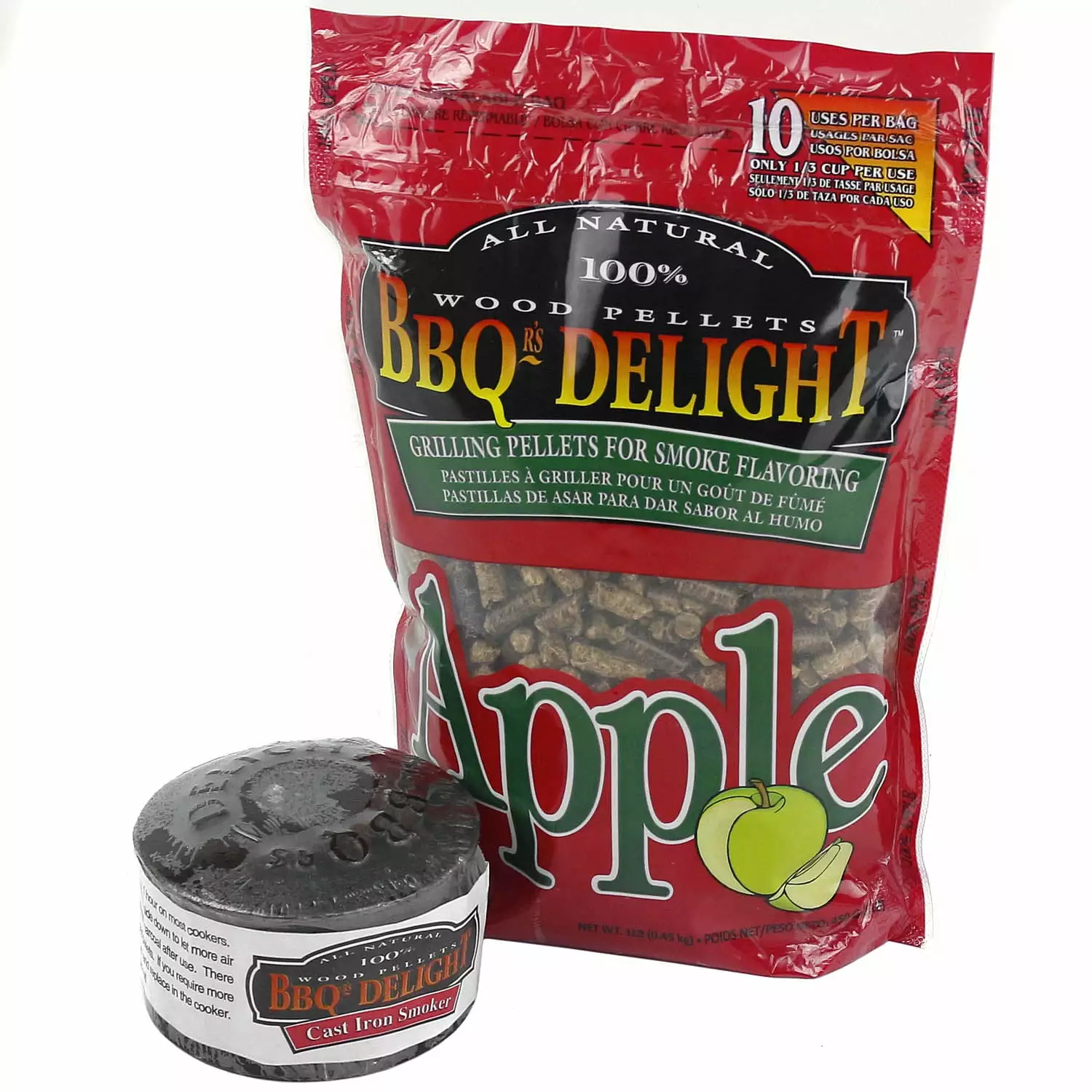 BBQr's Delight Cast Iron Smoker Pot 1lb Apple Blend Wood Pellets BBQ