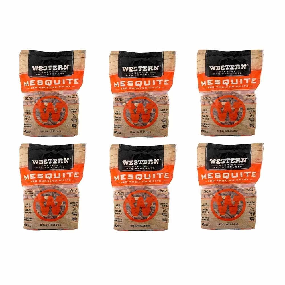 Western BBQ Products Mesquite Barbecue Cooking Chips 180 Cubic Inches 6 Pack