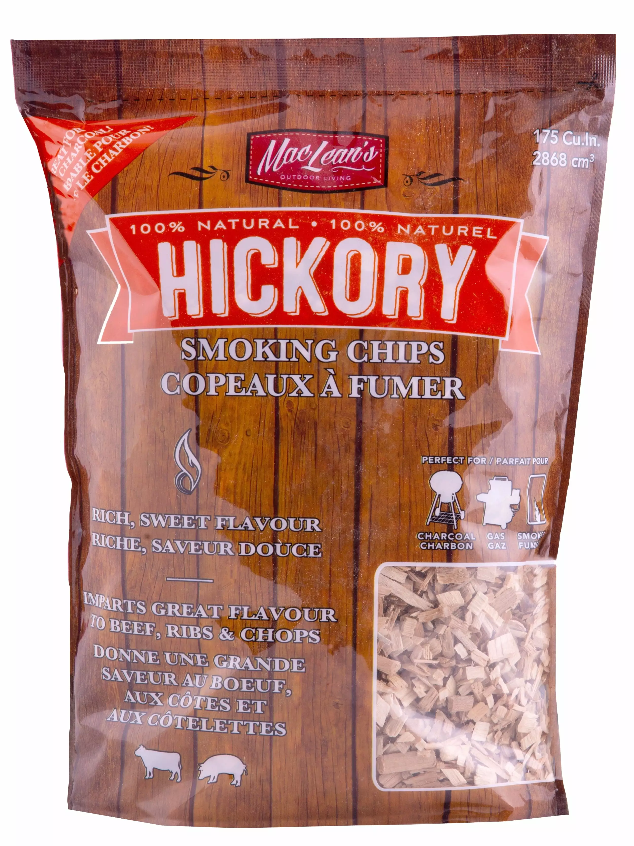 MacLeans Genuine Luxury Hickory Wood BBQ Smoking Chips 175 Cu Maclean's
