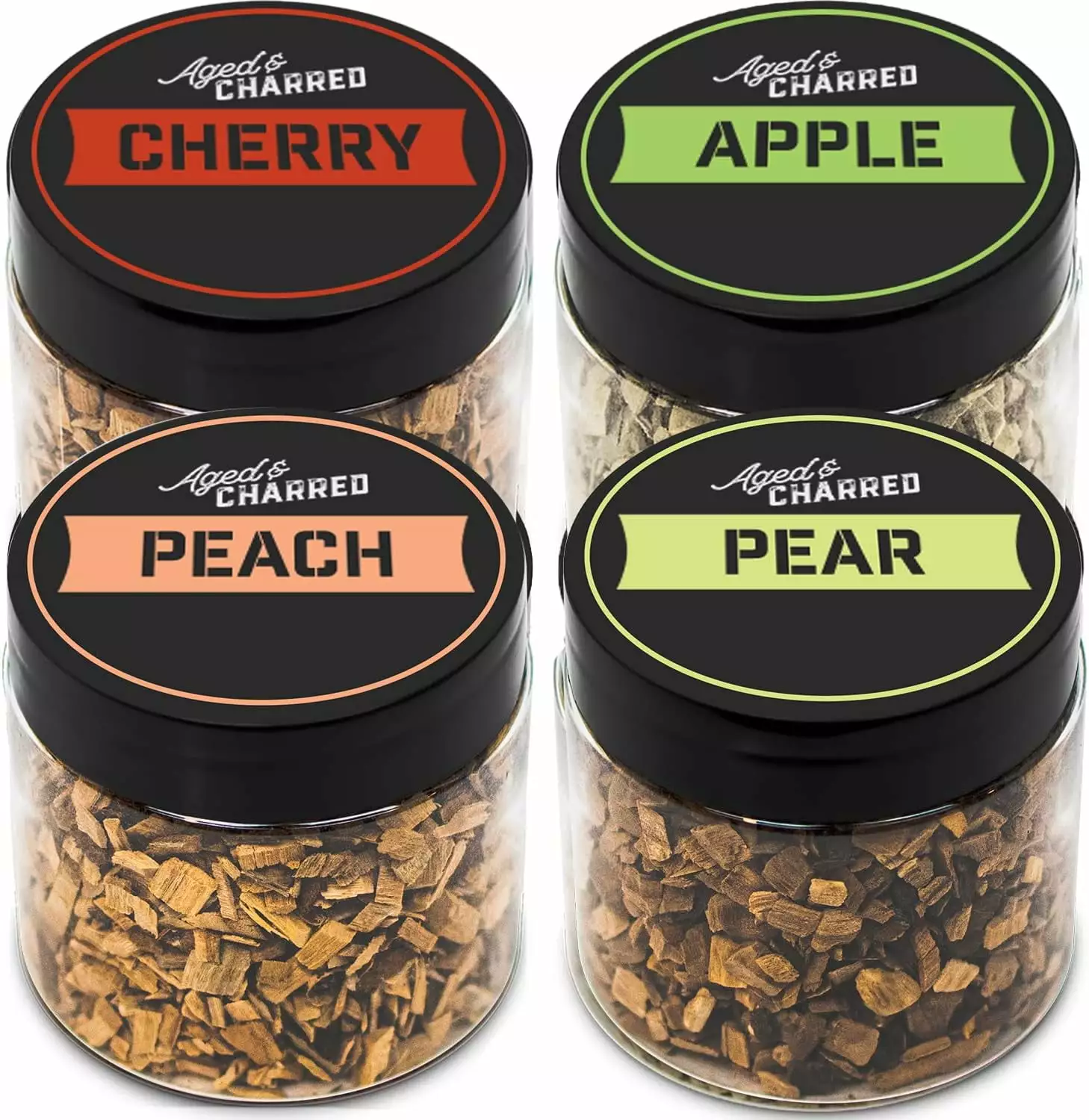 Wood Chips Cocktail Smoker 4-Pack - Apple Cherry Peach Pear Woods Drinks Aged & Charred