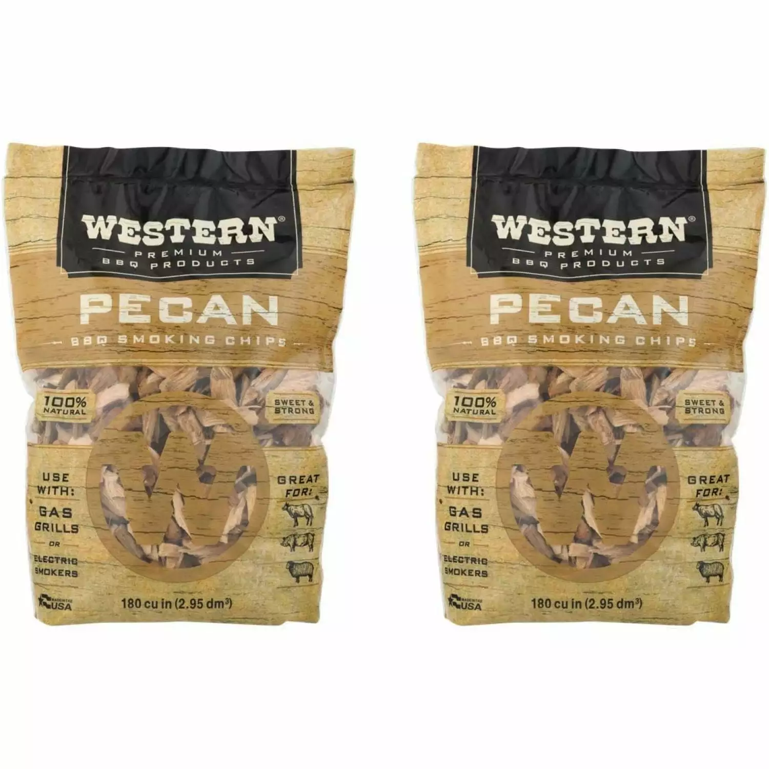 Western Pecan BBQ Smoking Chips 180 Cu 2 Pack Grilling Qizong