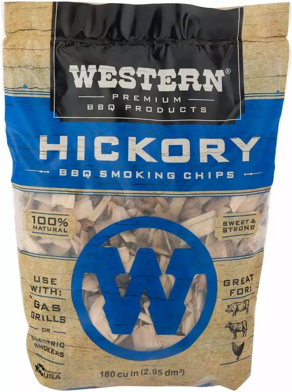 Western Luxury BBQ Products Hickory BBQ Smoking Chips 180 cu 6 Pack