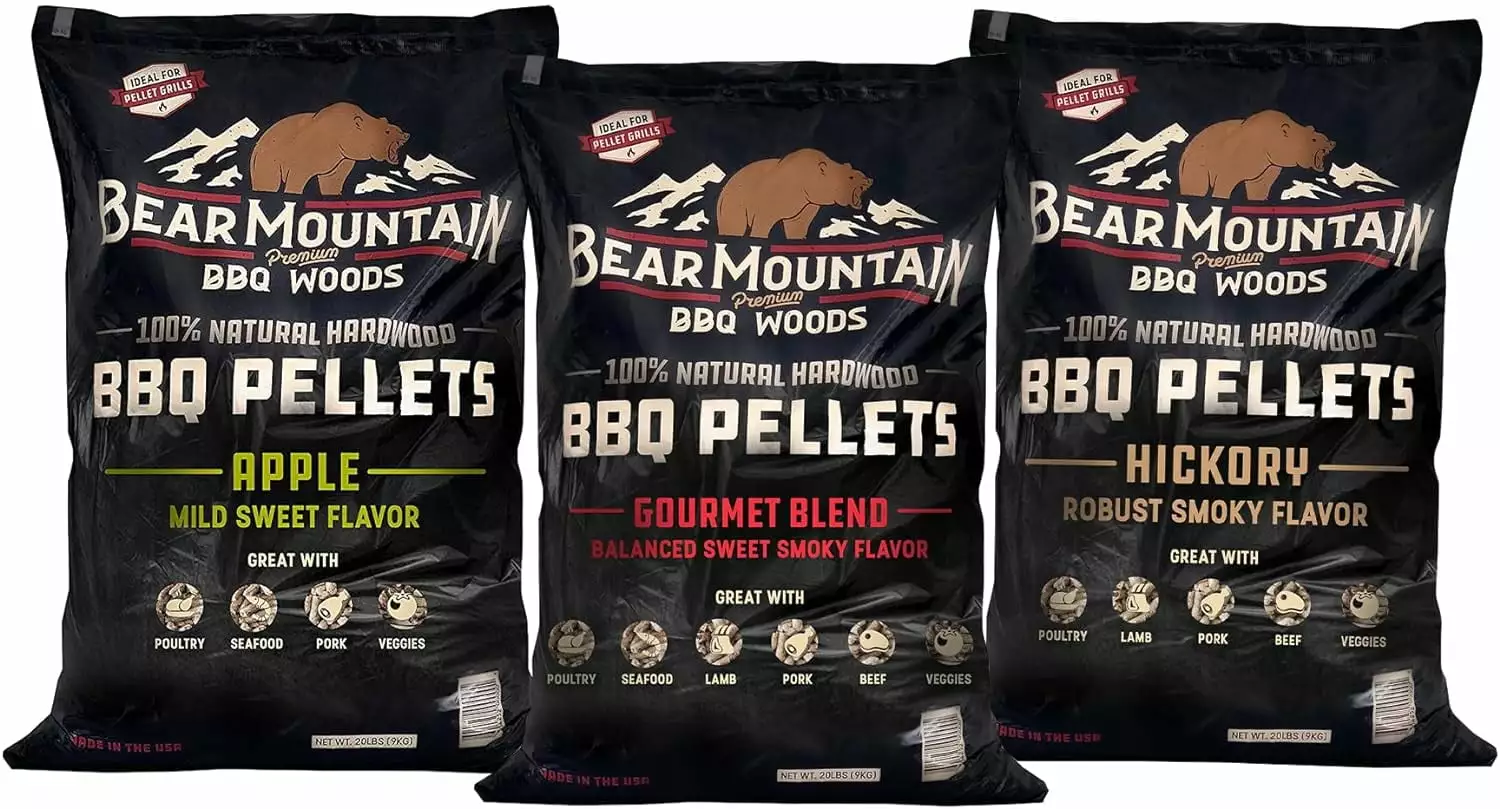 BBQ 20 Pound Natural Hardwood Smoker Pellets Hickory and Apple 3 Pack