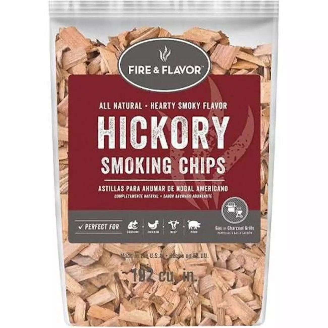 Fire & Flavor Luxury All Natural Hickory Smoking Wood Chips 2lb Bag BBQ and Grilling
