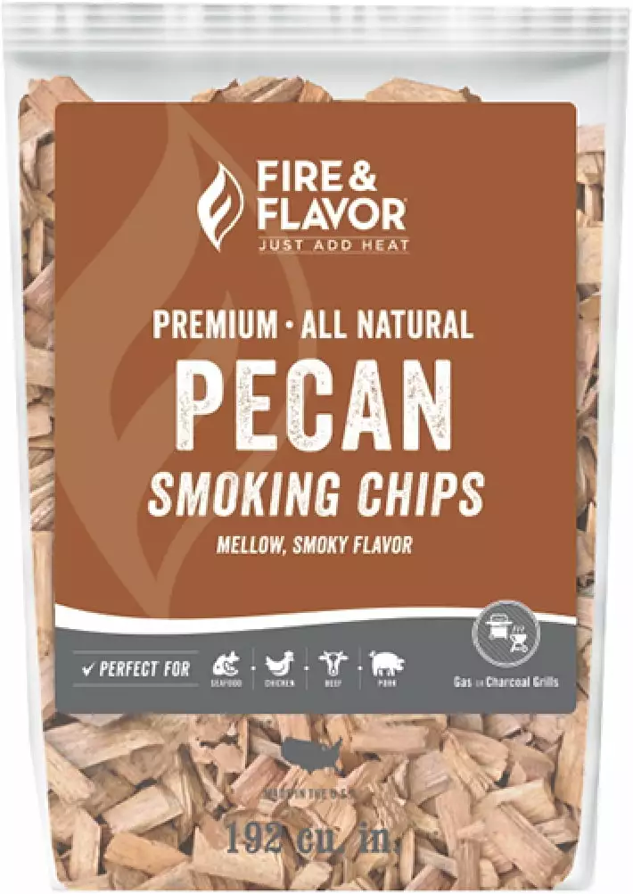 Fire & Flavor Luxury All Natural Pecan Smoking Wood Chips 2lb Bag BBQ and Grilling