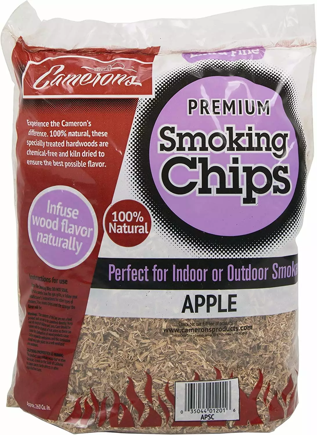 Camerons Smoking Chips Apple 2 Pound Bag Kiln Dried Natural BBQ Chips